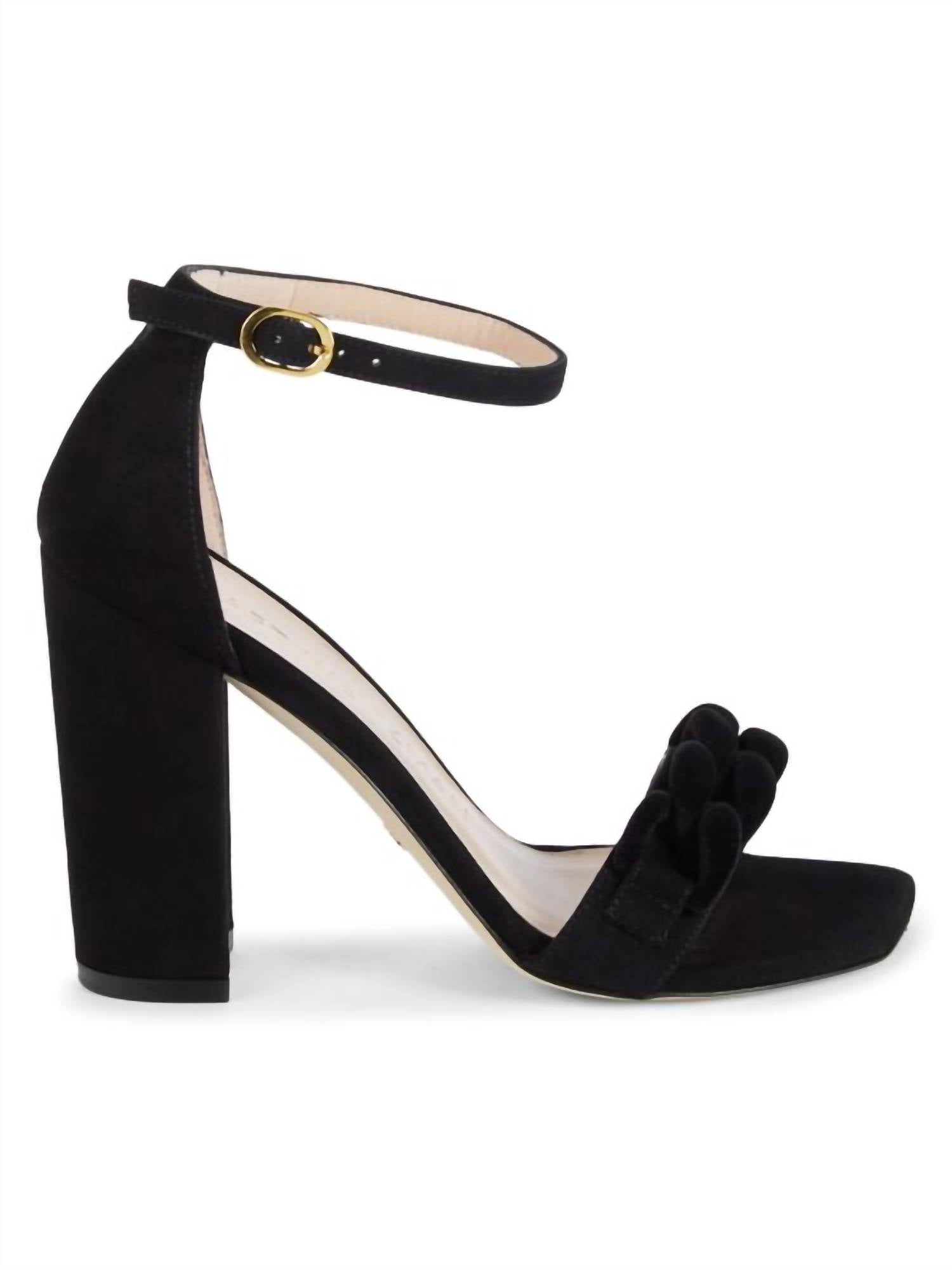 Stuart Weitzman - Women's Amelina Chain Suede Sandals - black - sandals - shoes