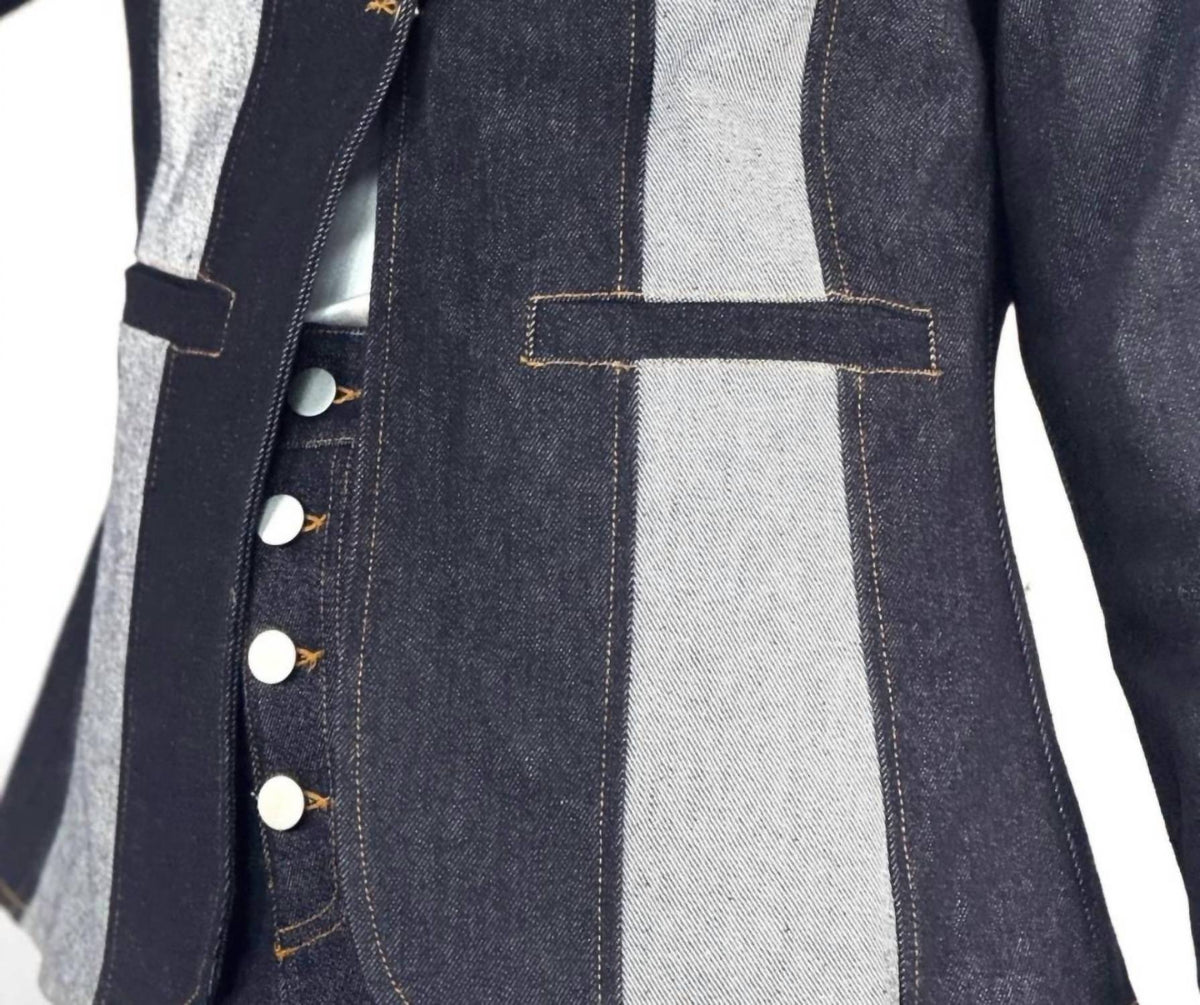 Stylewe - Long Denim Patchwork Blazer Jacket