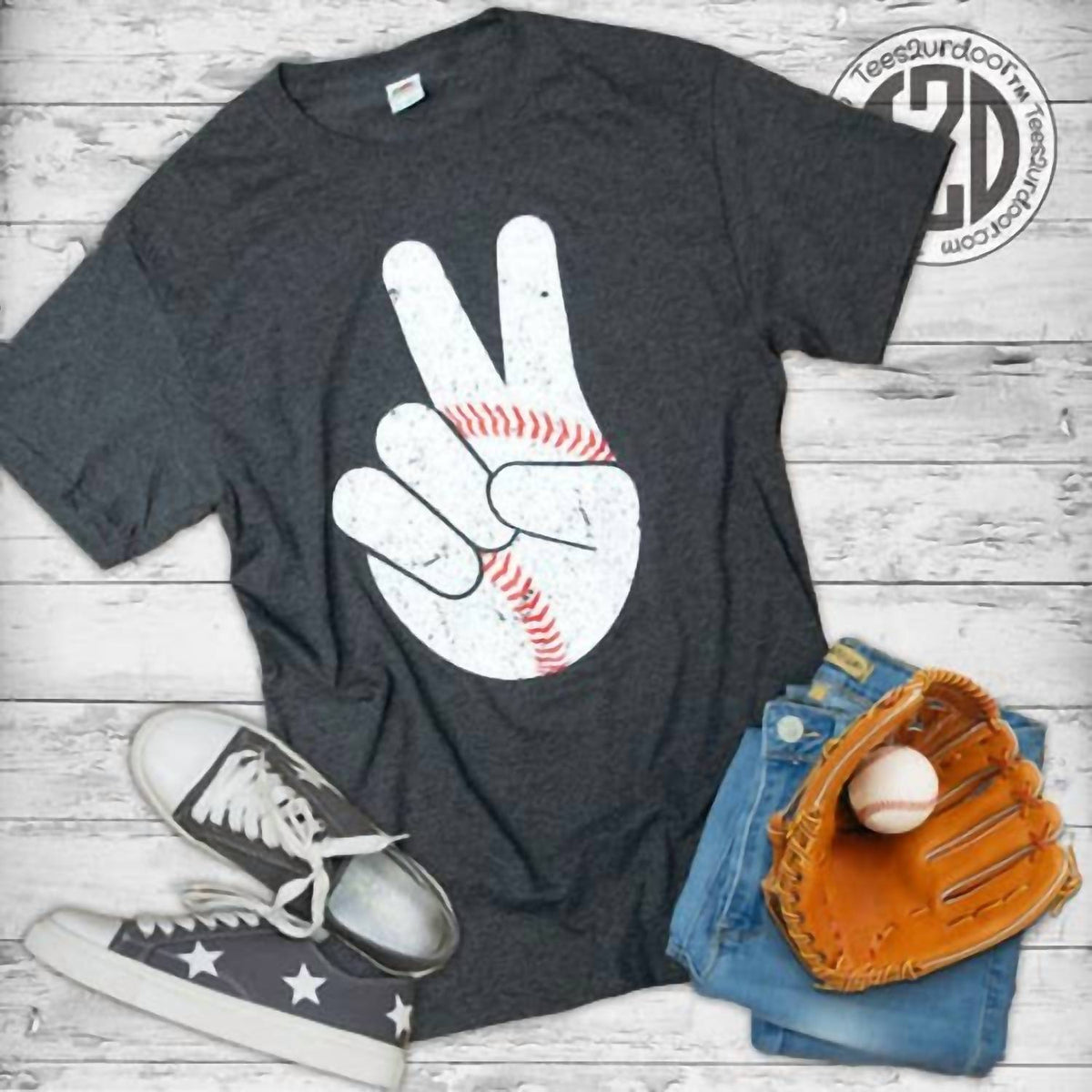 Sugar Stitch - Baseball Peace Sign Tee