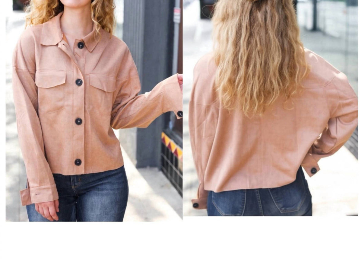 Sugarfox - Faux Suede Cropped Light Jacket