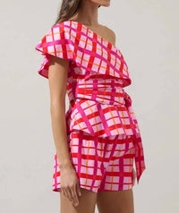 Sugarlips - Checker One Shoulder Top