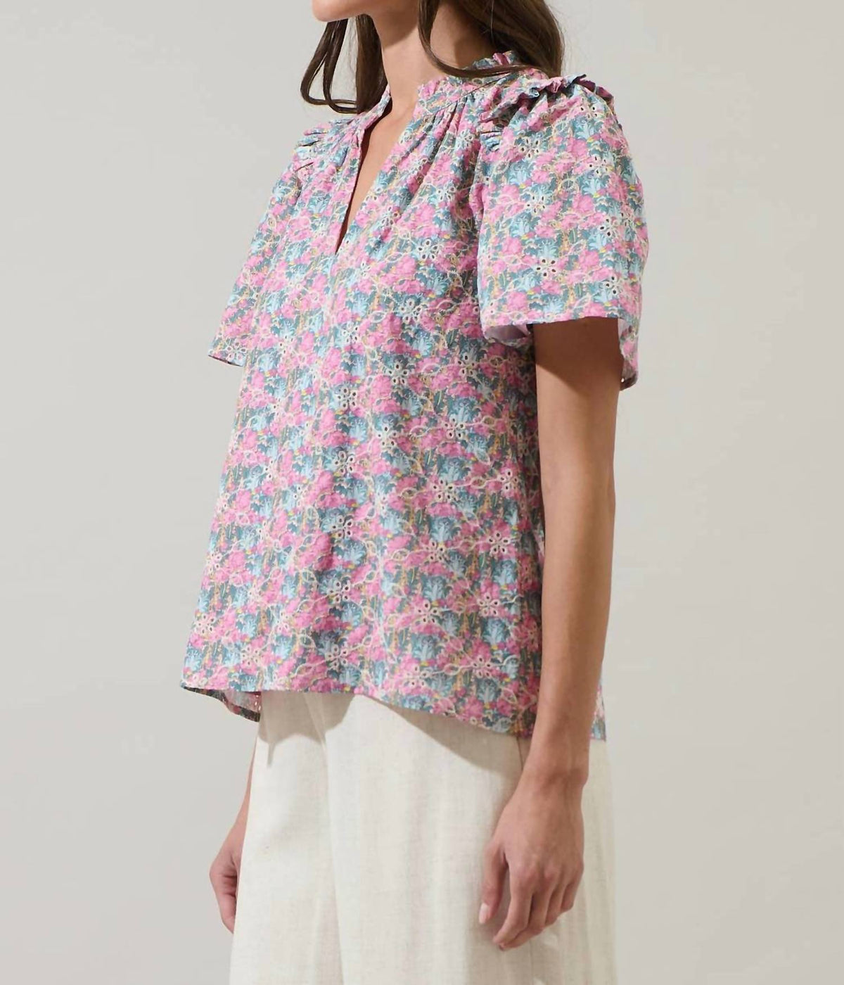 Sugarlips - Gemalee Eyelet Mei Split Neck Top