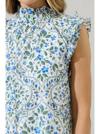 Sugarlips - Hilo Floral Zoie Ruffle Top - blouses - blue - clothing