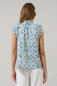 Sugarlips - Hilo Floral Zoie Ruffle Top - blouses - blue - clothing