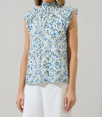 Sugarlips - Hilo Floral Zoie Ruffle Top - blouses - blue - clothing