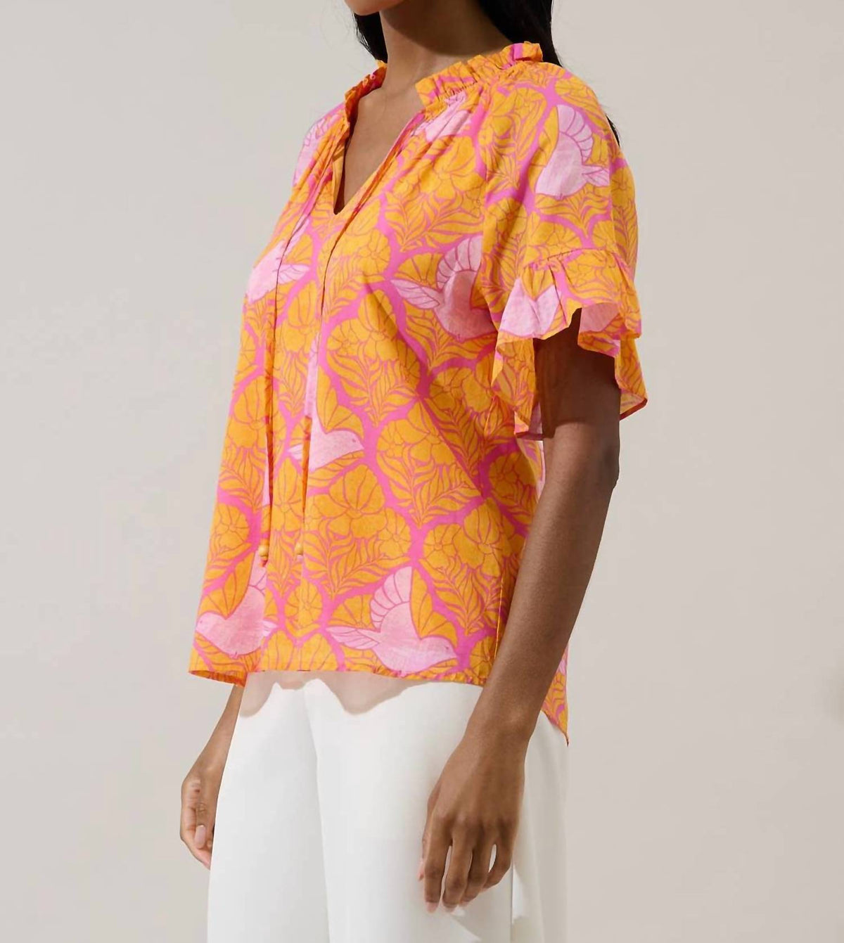 Sugarlips - Jaidy Floral Erie Split Neck Top