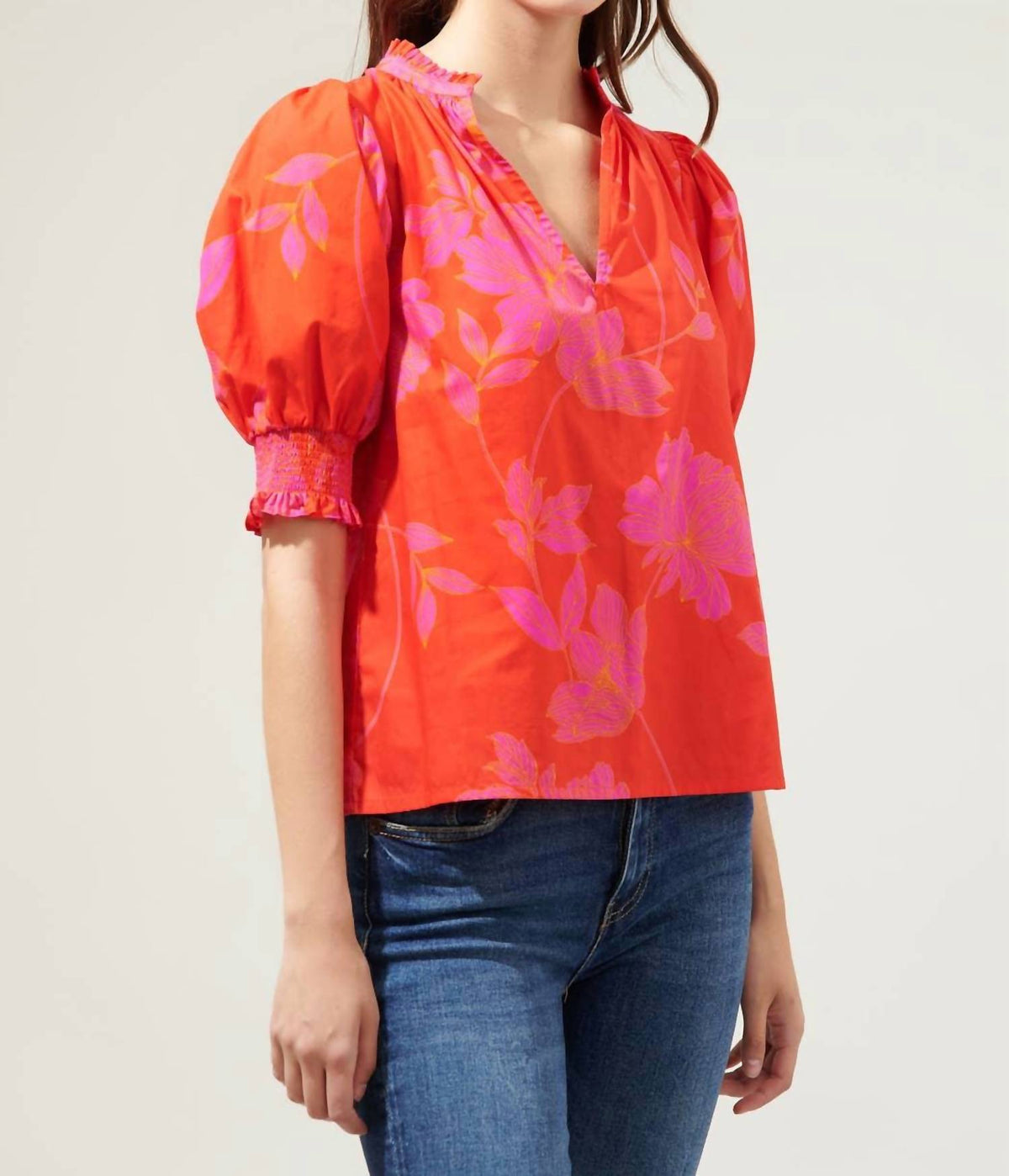 Sugarlips - Maylene Mile Floral Split Neck Top