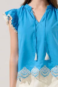 Sugarlips - Regina Embroidered Ruffle Tassel Top