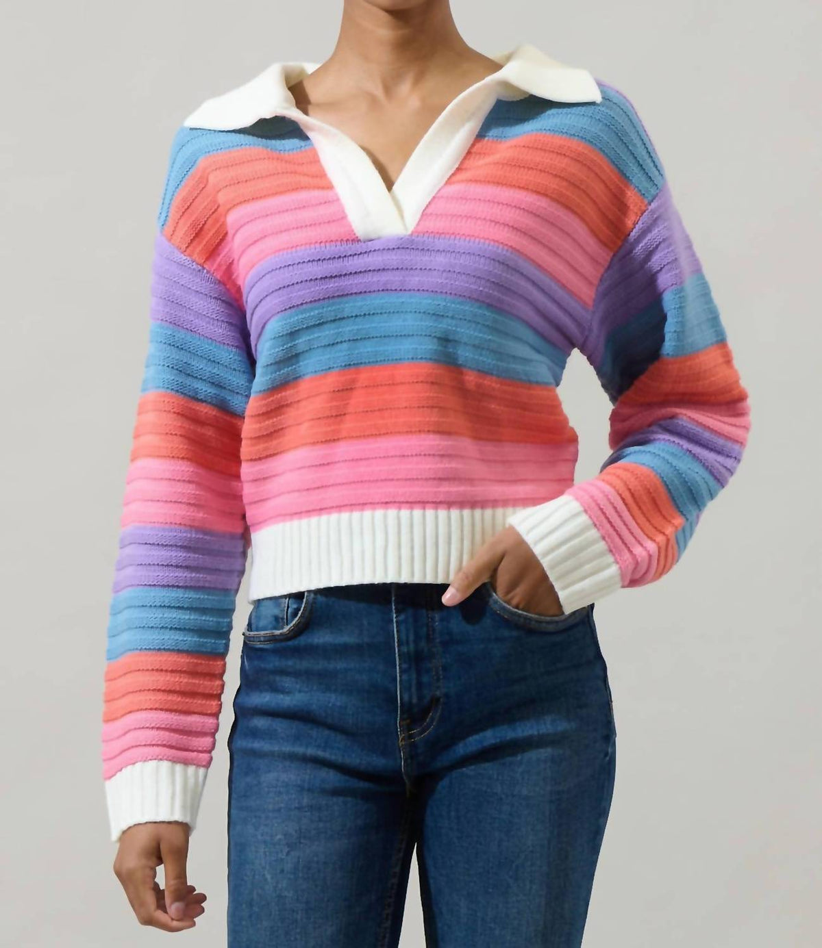 Sugarlips - Roselin Striped Collared Sweater