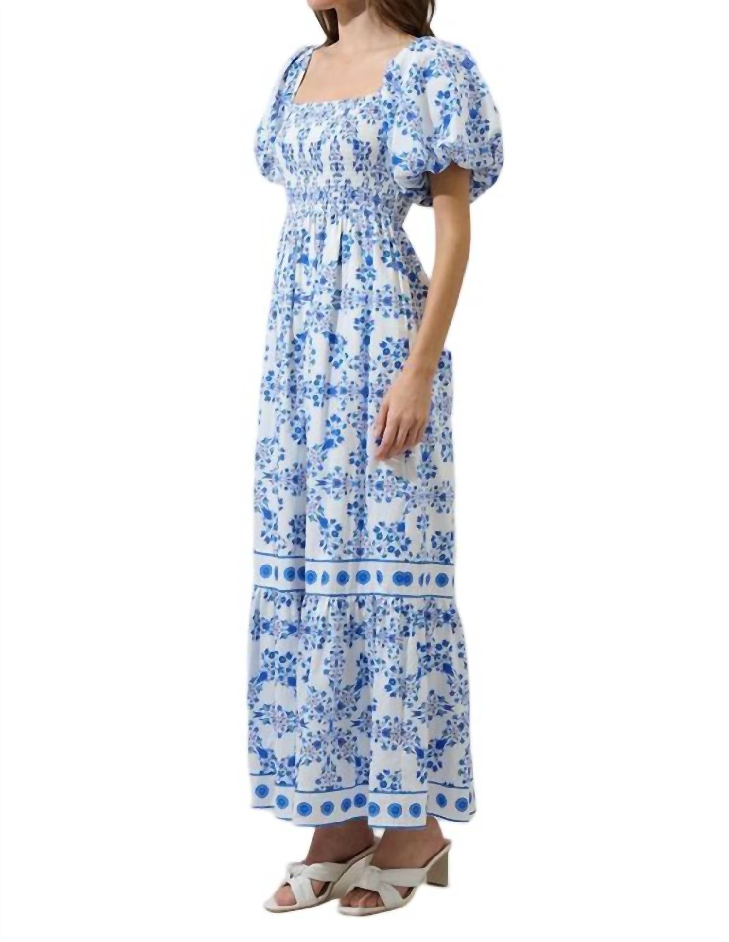 Sugarlips - Veral Floral Berky Smocked Maxi Dress - blue - clothing - cotton