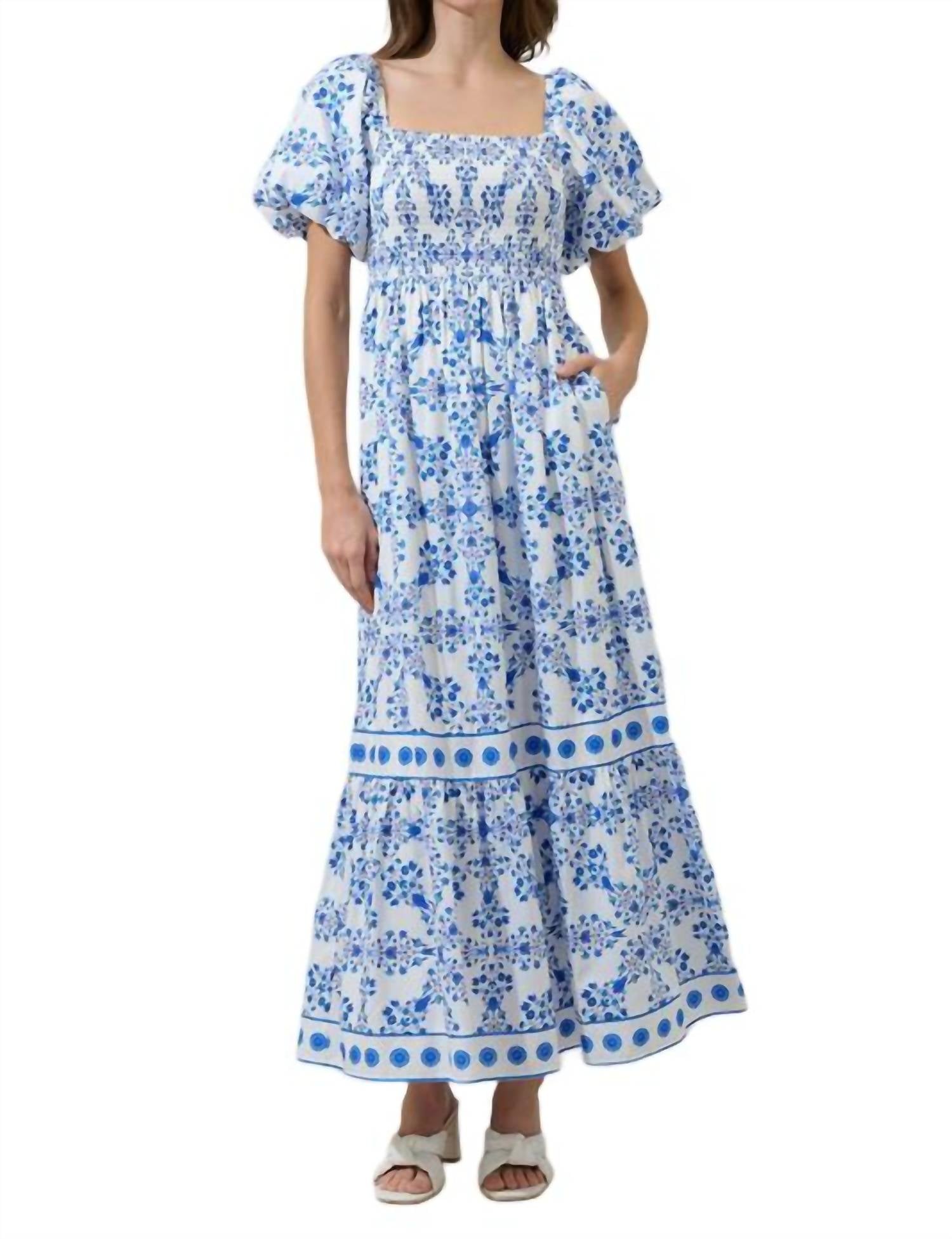 Sugarlips - Veral Floral Berky Smocked Maxi Dress - blue - clothing - cotton
