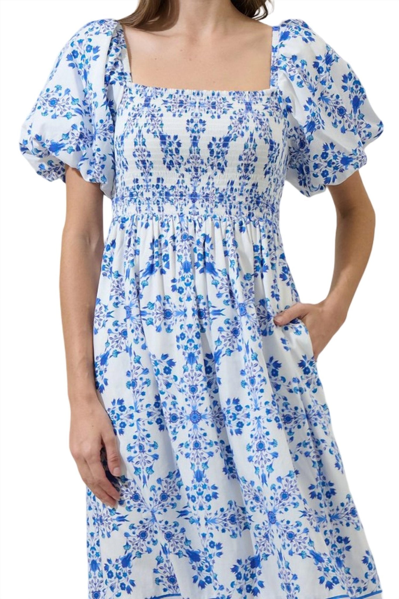 Sugarlips - Veral Floral Berky Smocked Maxi Dress - blue - clothing - cotton