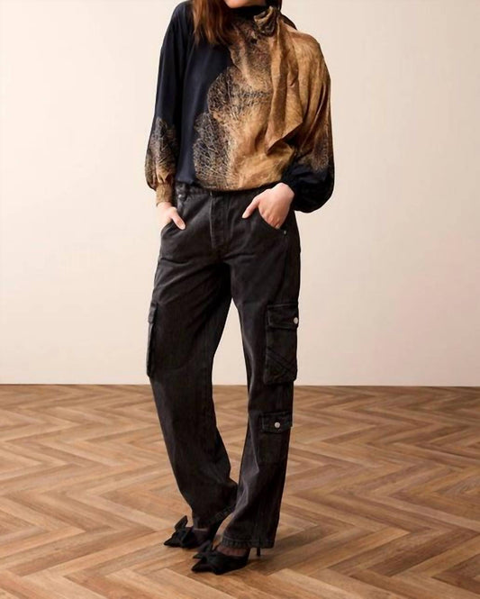 Summum - Bow Tie Top Border Print - blouses - brown - clothing