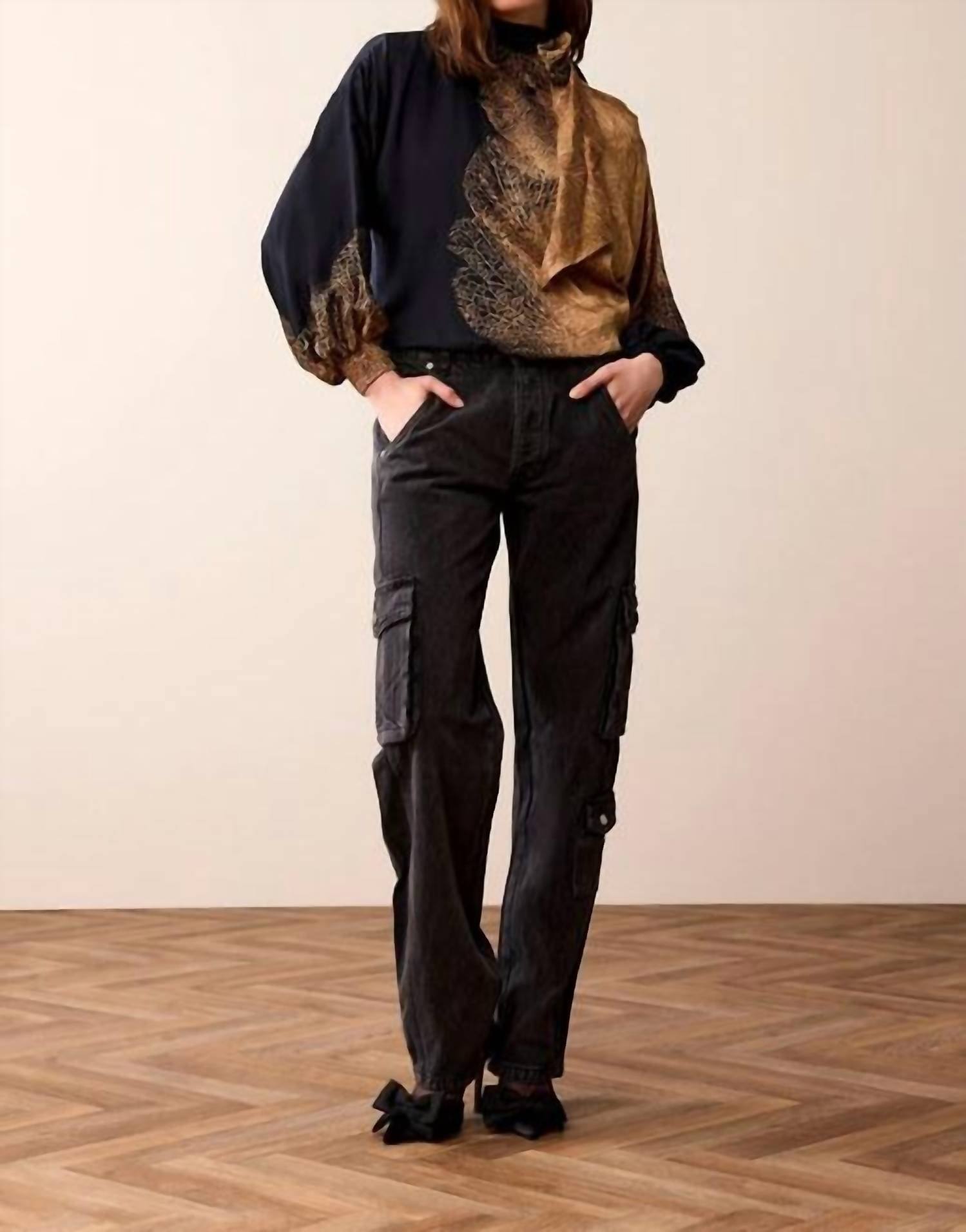 Summum - Bow Tie Top Border Print - blouses - brown - clothing