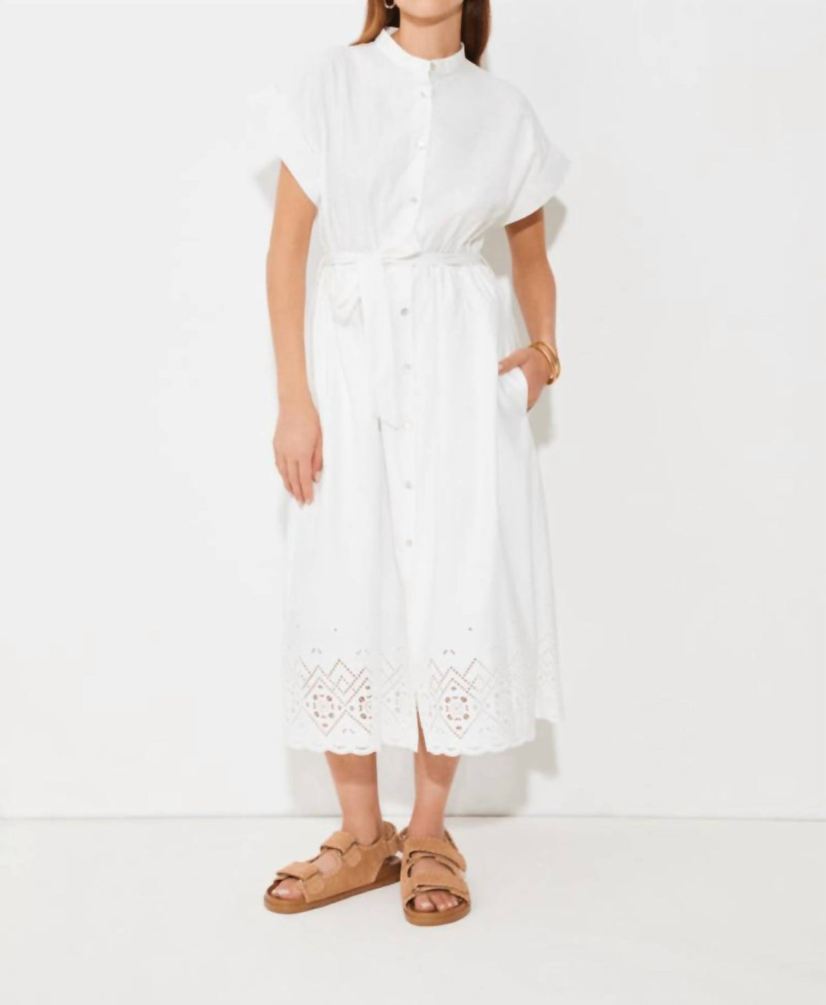 Suncoo - Ceylan Embroidered Buttoned Midi Dress