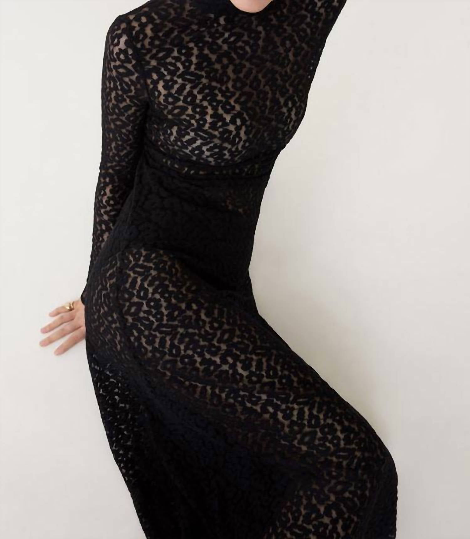Suncoo - Ciara Lace Midi Dress - black - clothing - cotton - blend