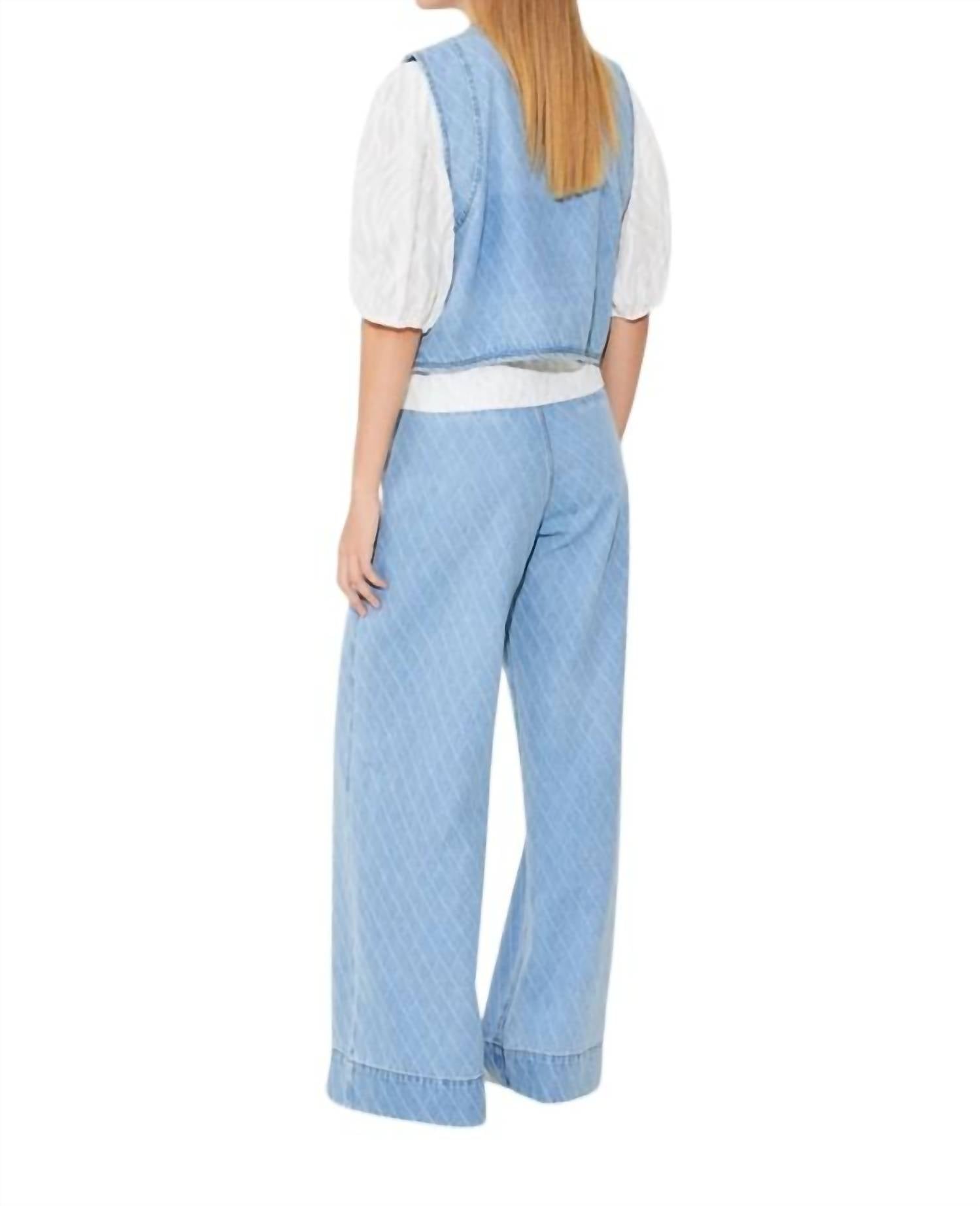 Suncoo - Dakota Short Jacquard Denim Jacket Vest - blue - clothing - jackets