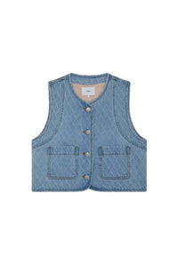 Suncoo - Dakota Short Jacquard Denim Jacket Vest - blue - clothing - jackets