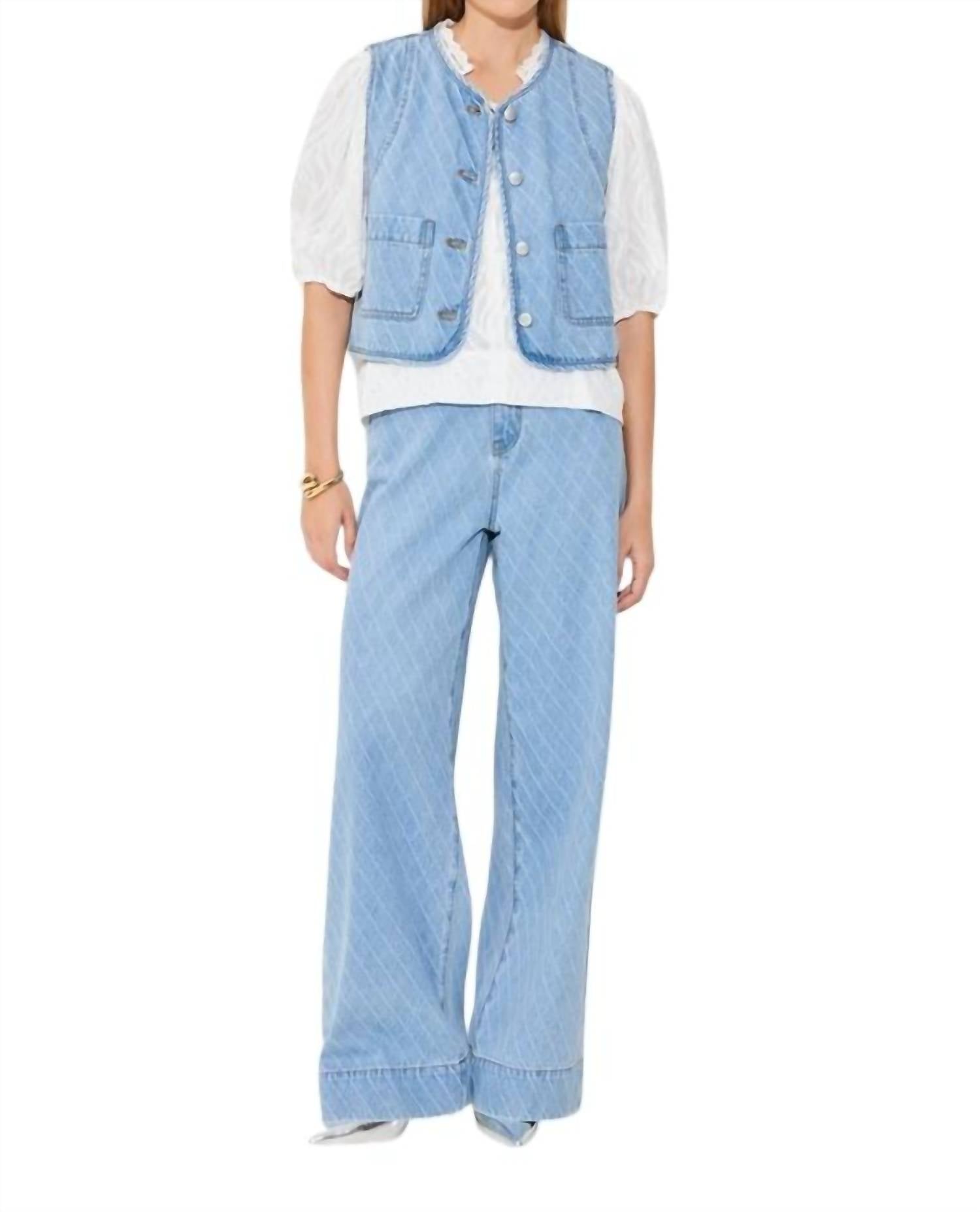 Suncoo - Dakota Short Jacquard Denim Jacket Vest - blue - clothing - jackets