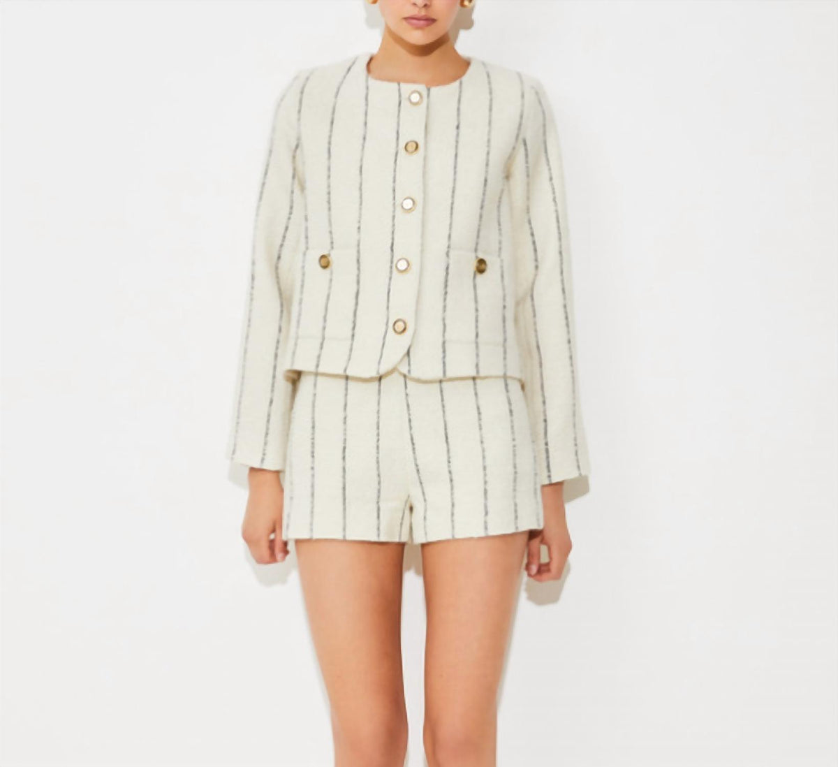 Suncoo - Diane Collarless Striped Button Up Jacket