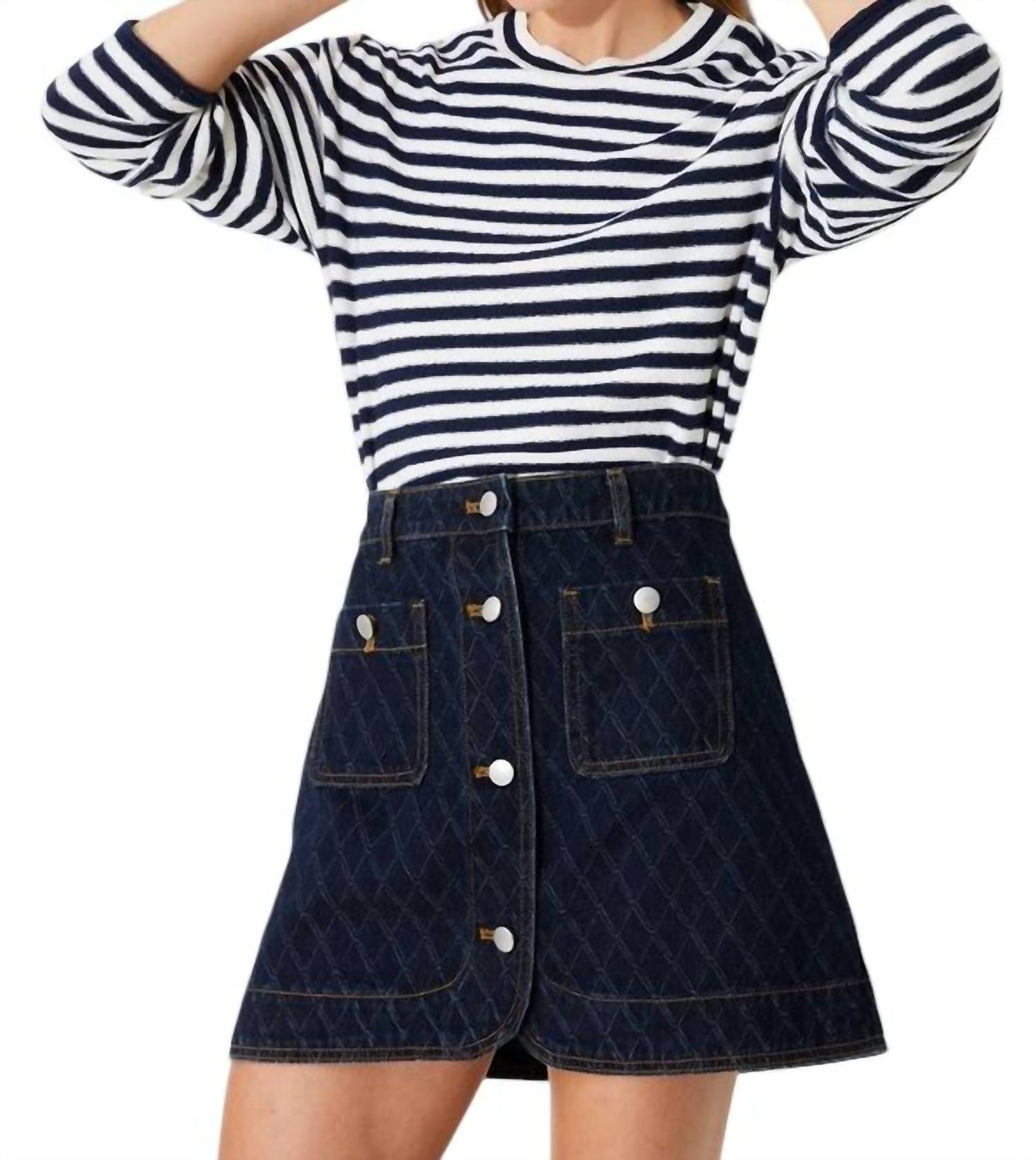 Suncoo - Fanja Jacquard Denim Short Skirt - blue - clothing - mini