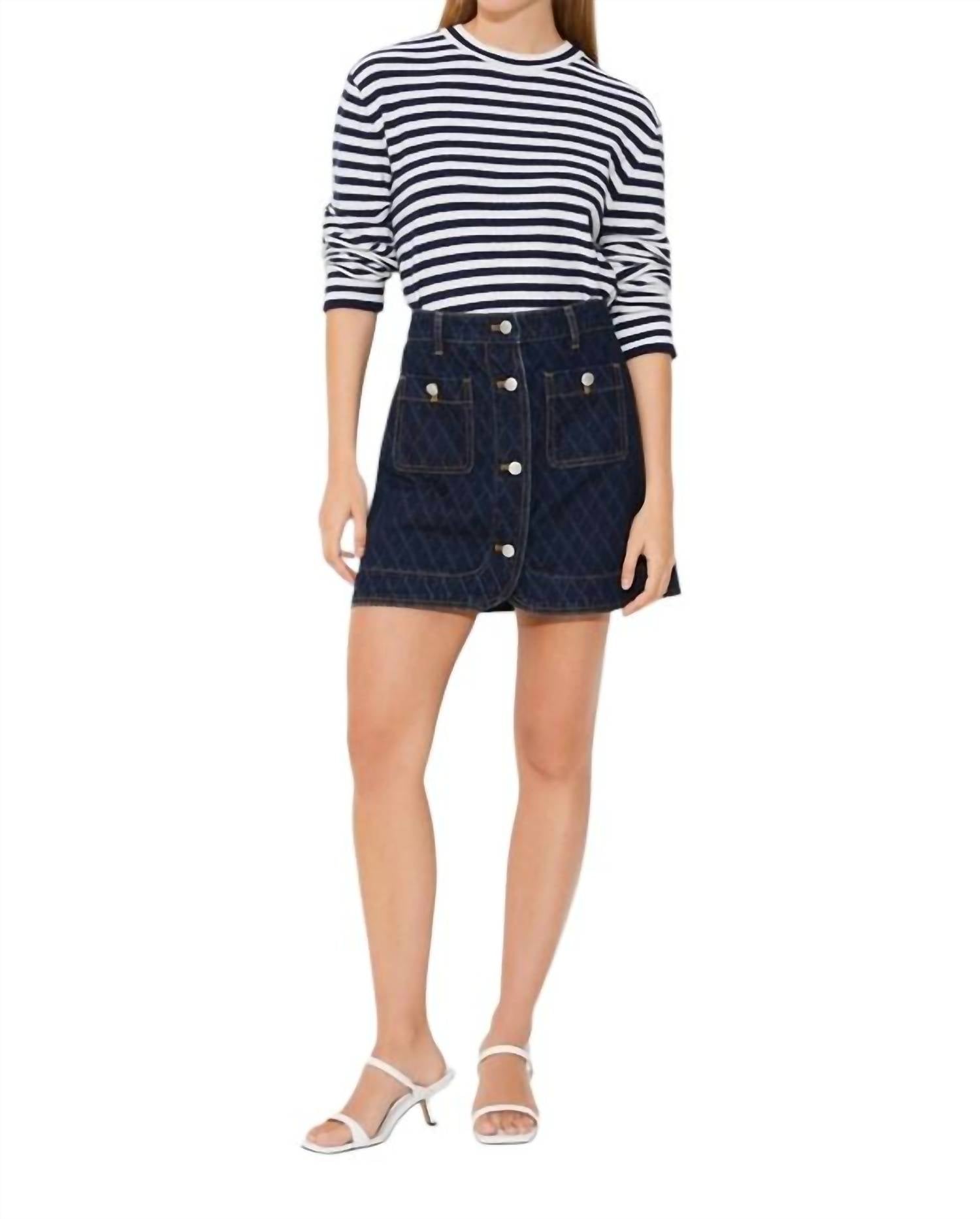 Suncoo - Fanja Jacquard Denim Short Skirt - blue - clothing - mini