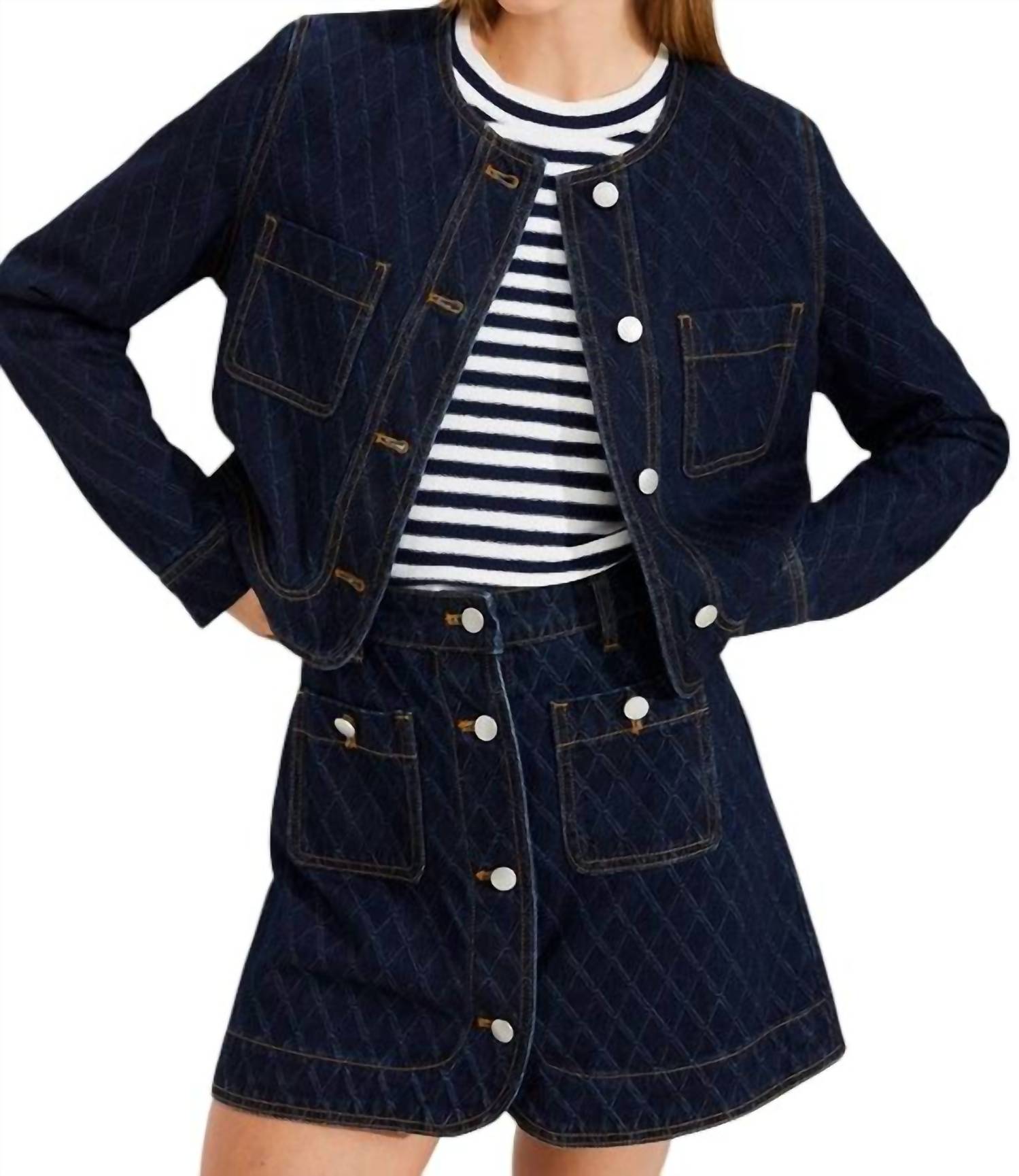 Suncoo - Fanja Jacquard Denim Short Skirt - blue - clothing - mini