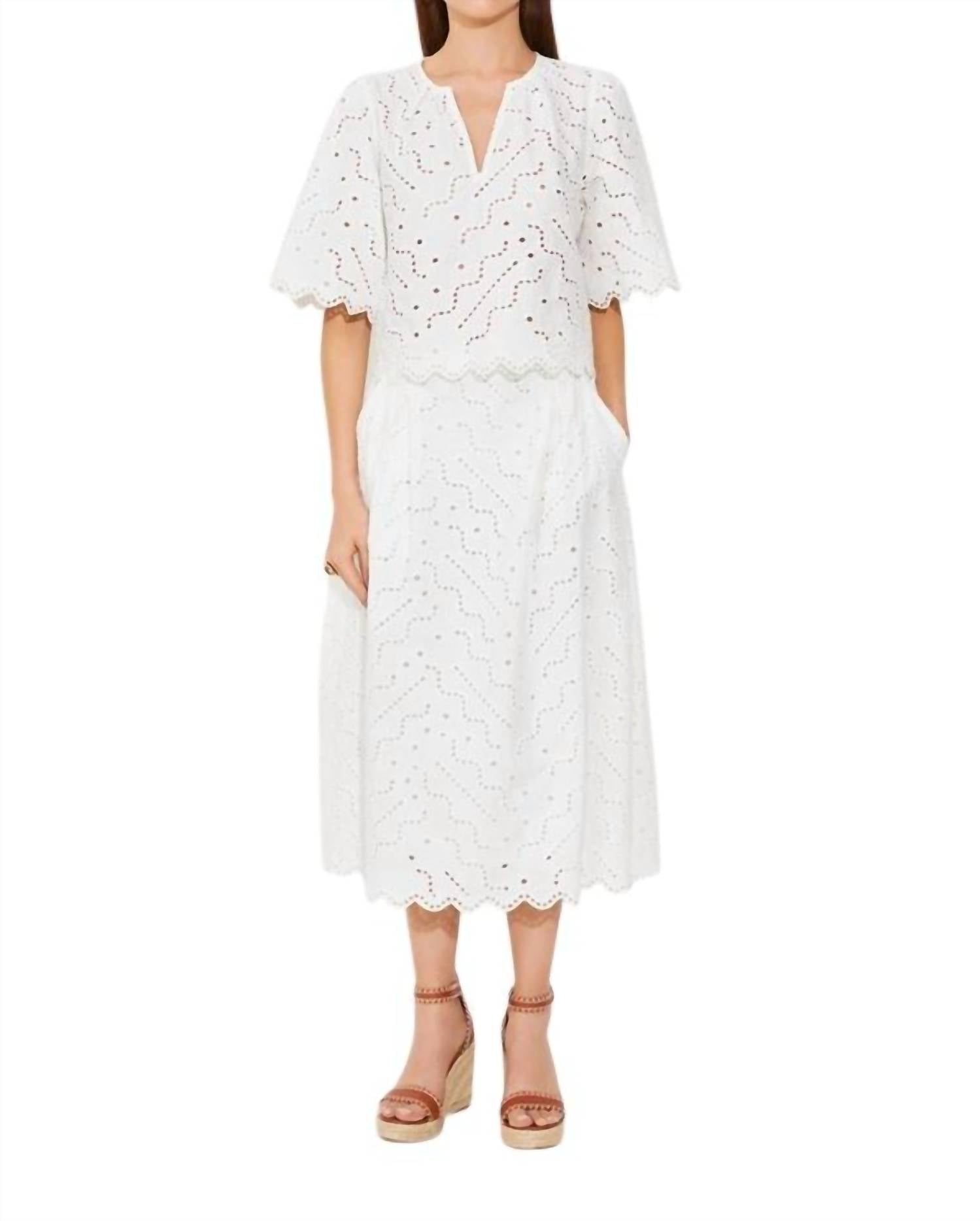 Suncoo - Flavie Midi Skirt With English Embroidery - clothing - cotton - knee - length - skirts
