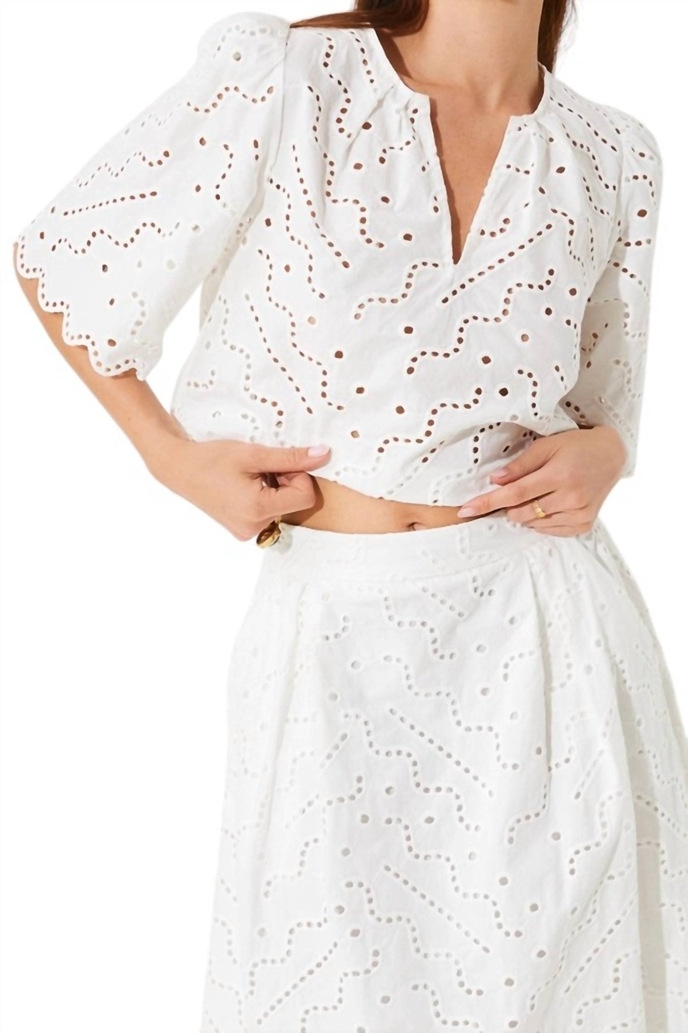 Suncoo - Flavie Midi Skirt With English Embroidery - clothing - cotton - knee - length - skirts