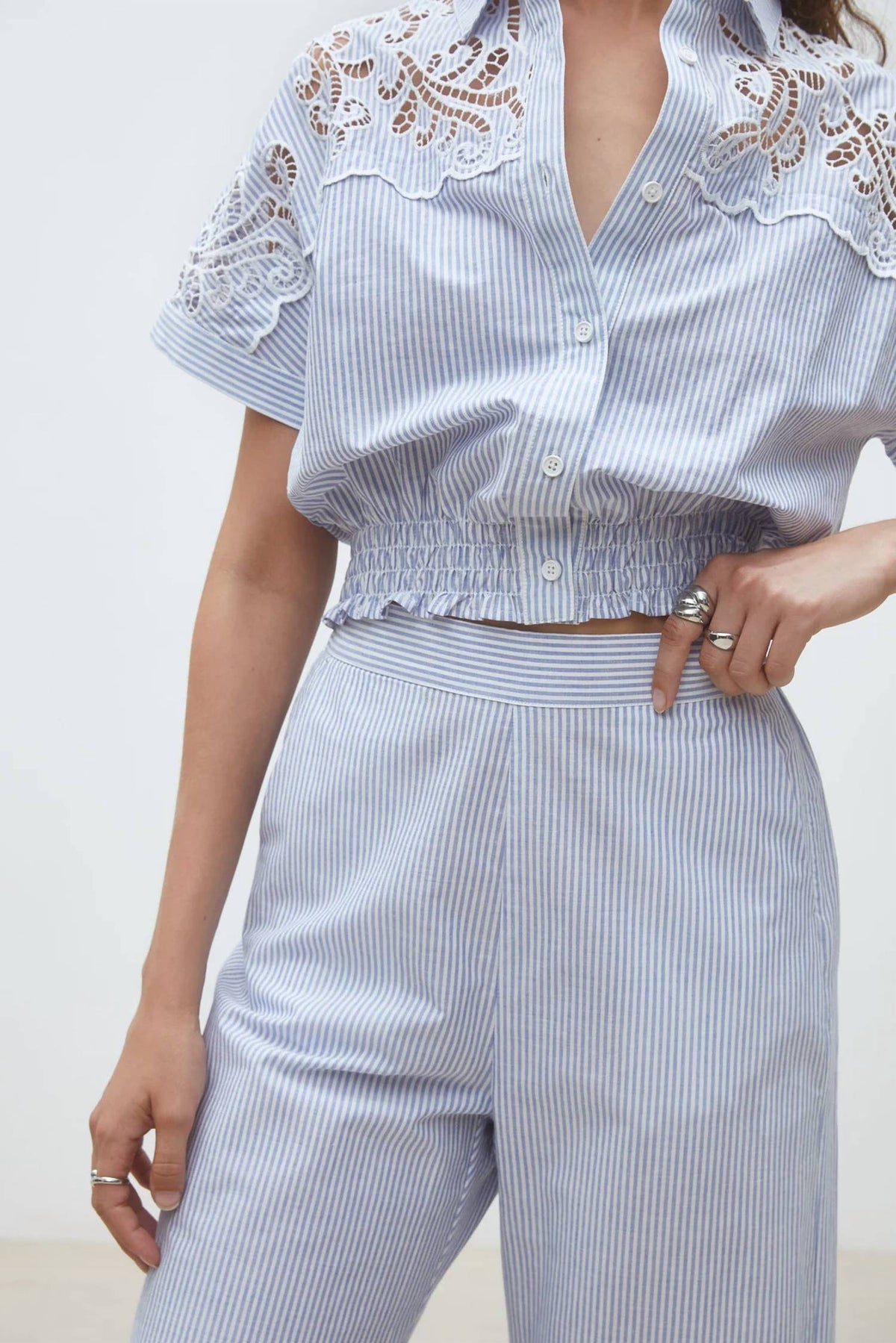 Suncoo - Joss Stripe Wide Leg Pants