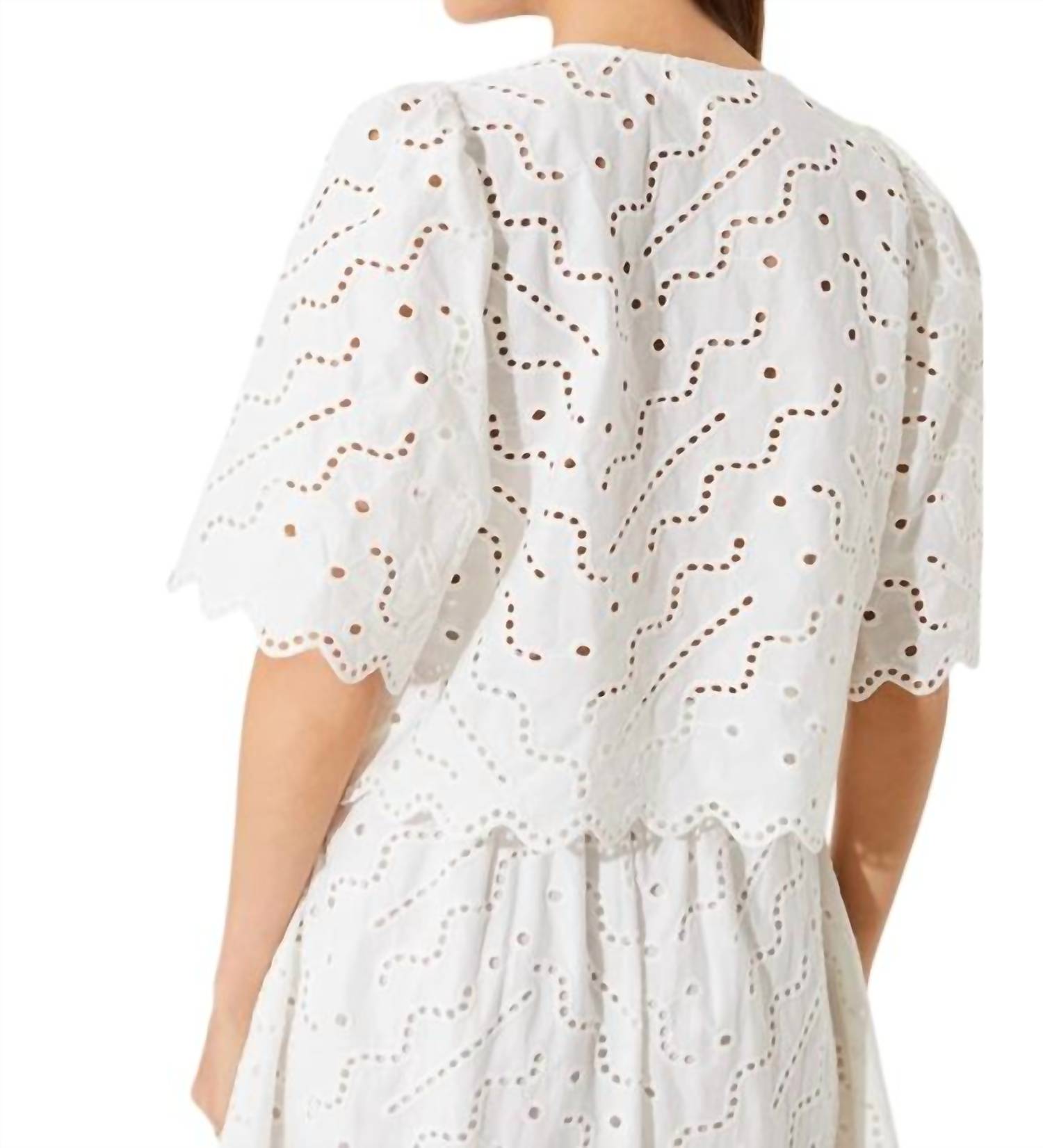 Suncoo - Liam Short Blouse With English Embroidery - blouses - clothing - cotton
