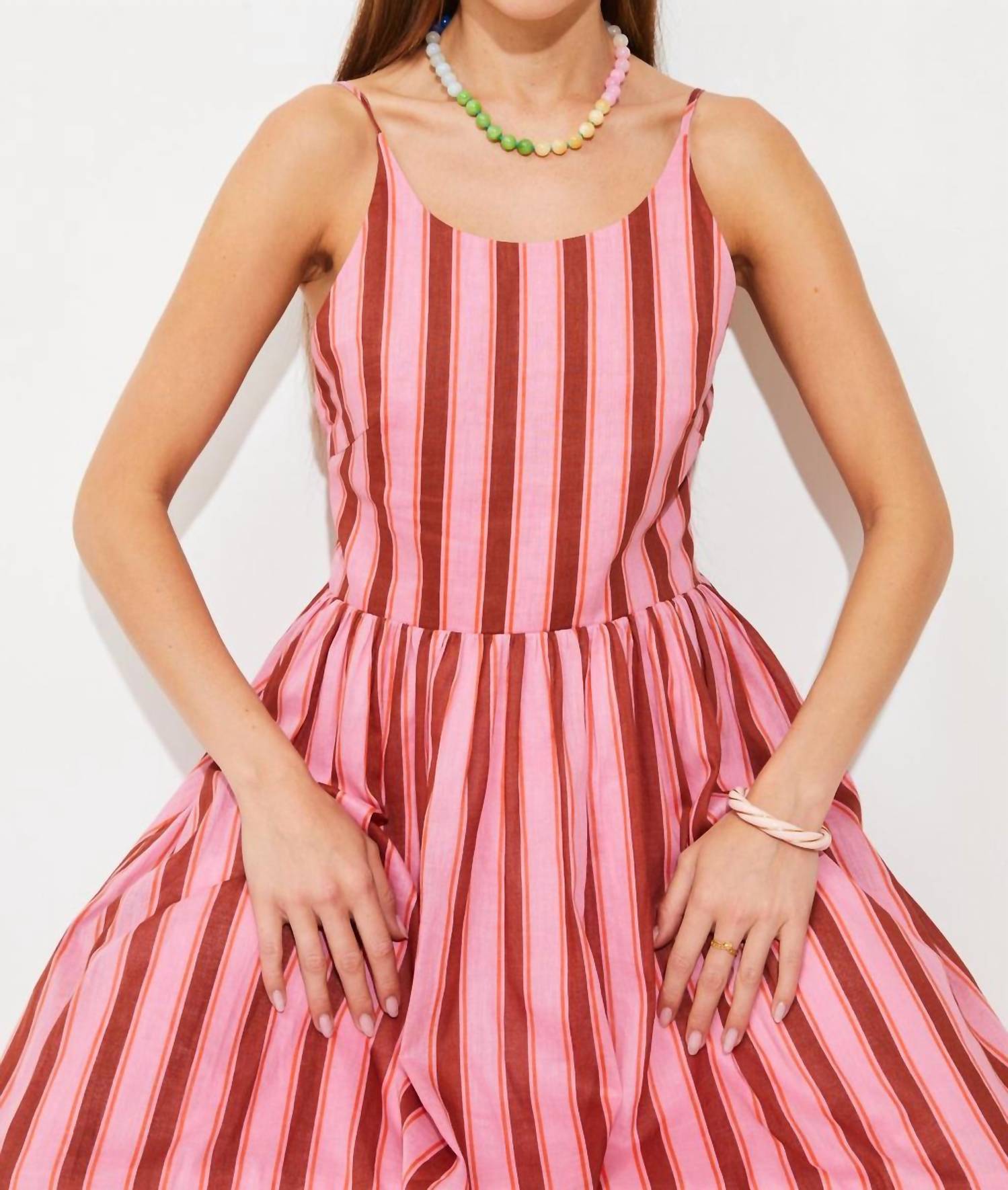 Suncoo - Woven Cyrus coral stripe dress - clothing - cotton - blend - dresses