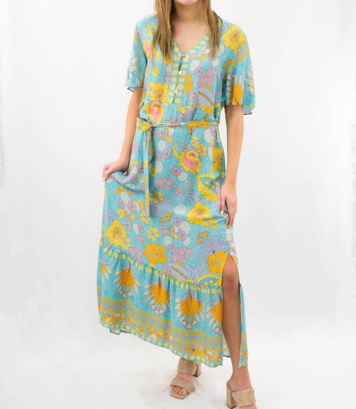 Sundayup - Floral V-neck Midi Dress