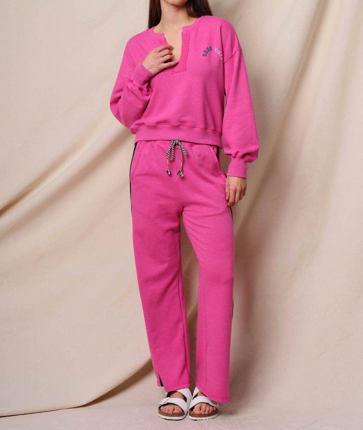 Sundry - Good Vibes Split Neck Sweatshirt