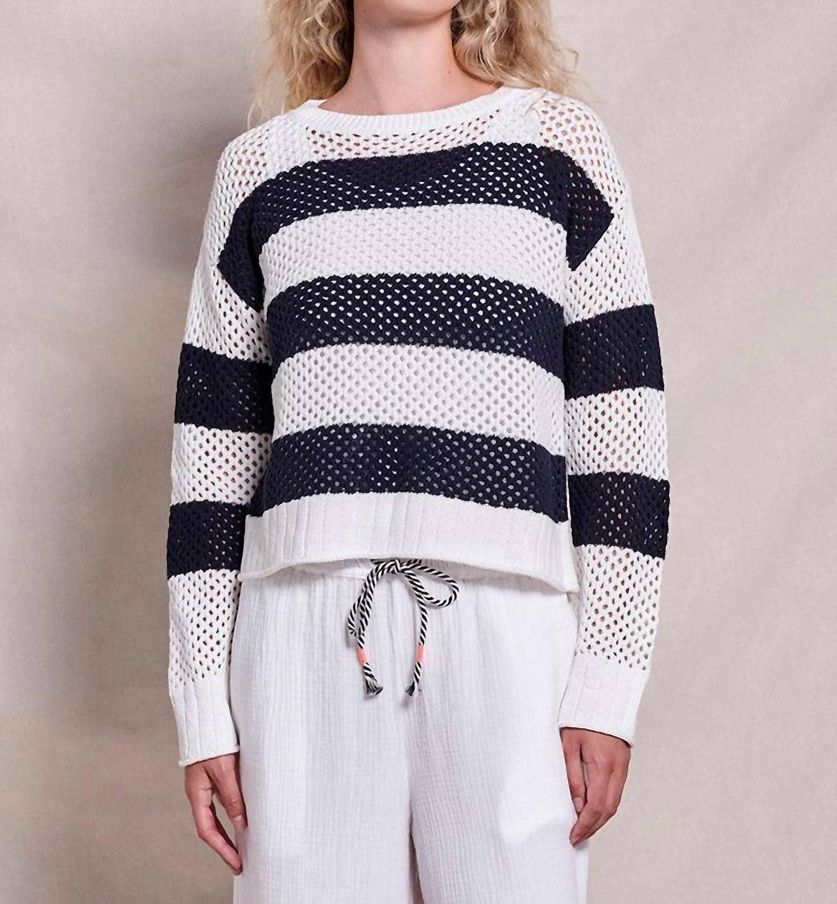 Sundry - Mesh Stripe Boat Neck Sweater