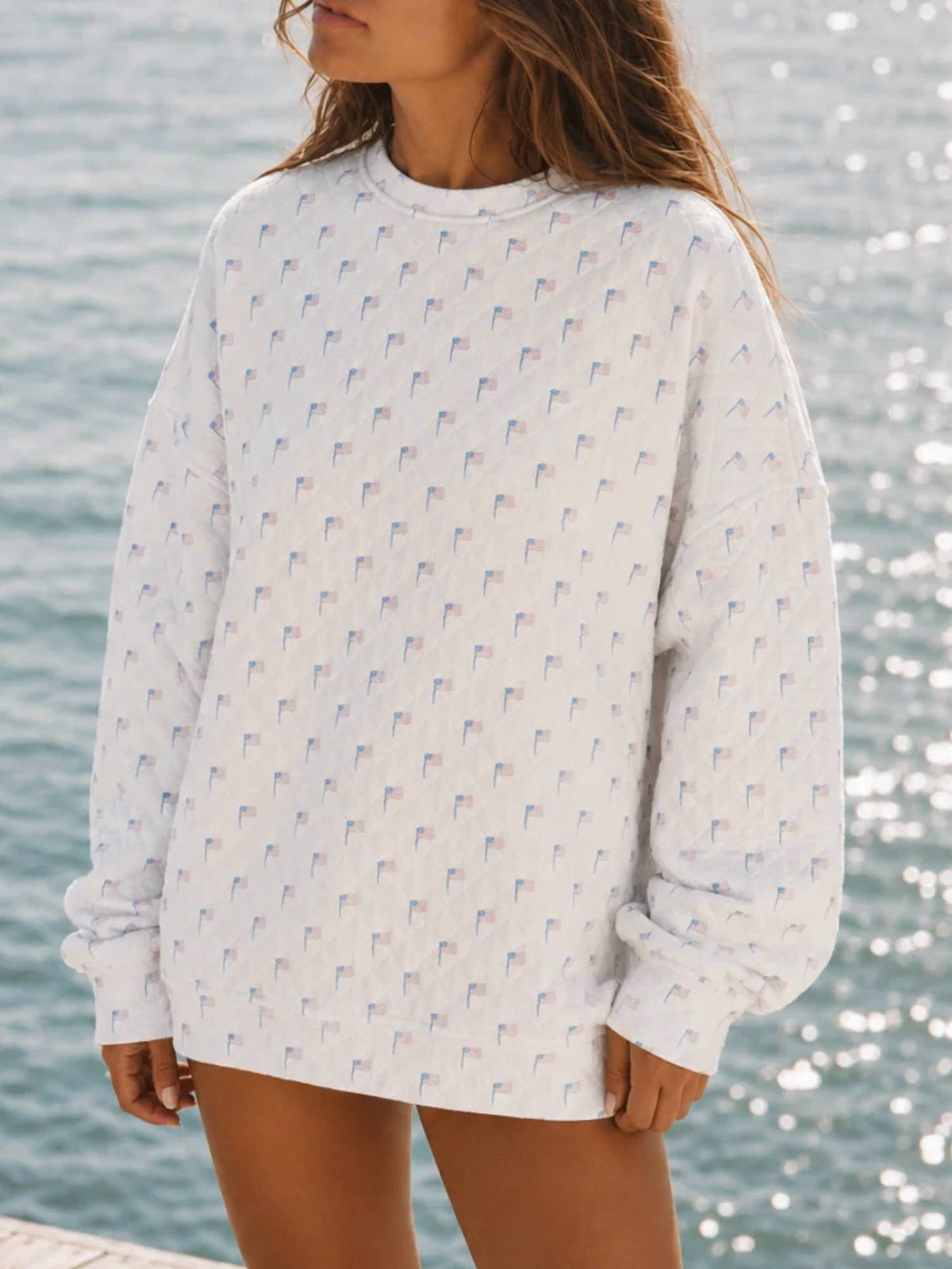 Sunkissed Coconut - Flag Quilted Pullover Sweatshirt