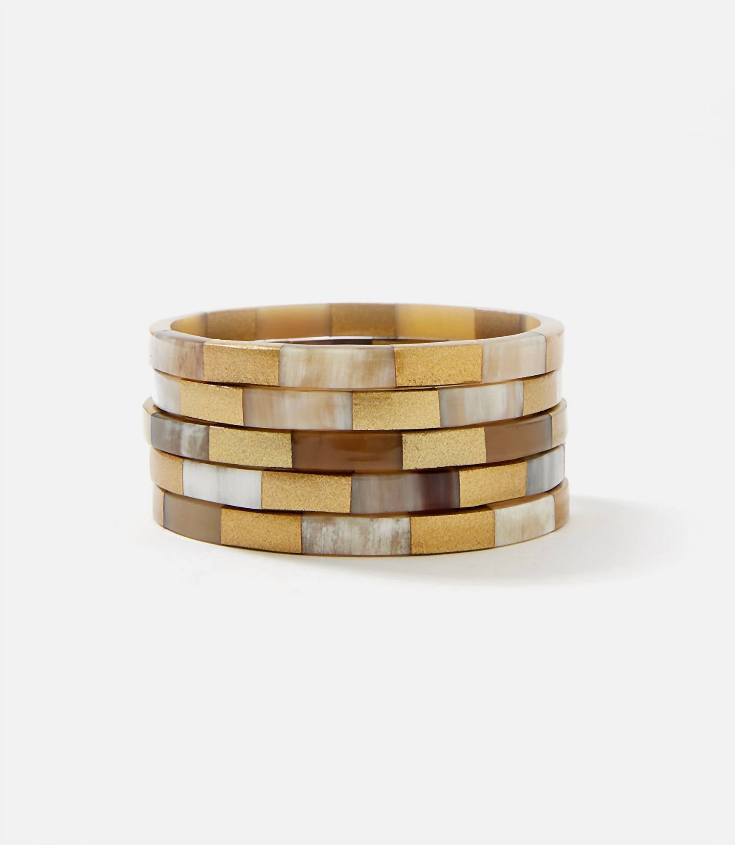 Sunshine Tienda - Women's Tiled Gold And Horn Bangles, Set Of 5 - bracelets - gold - goldtone