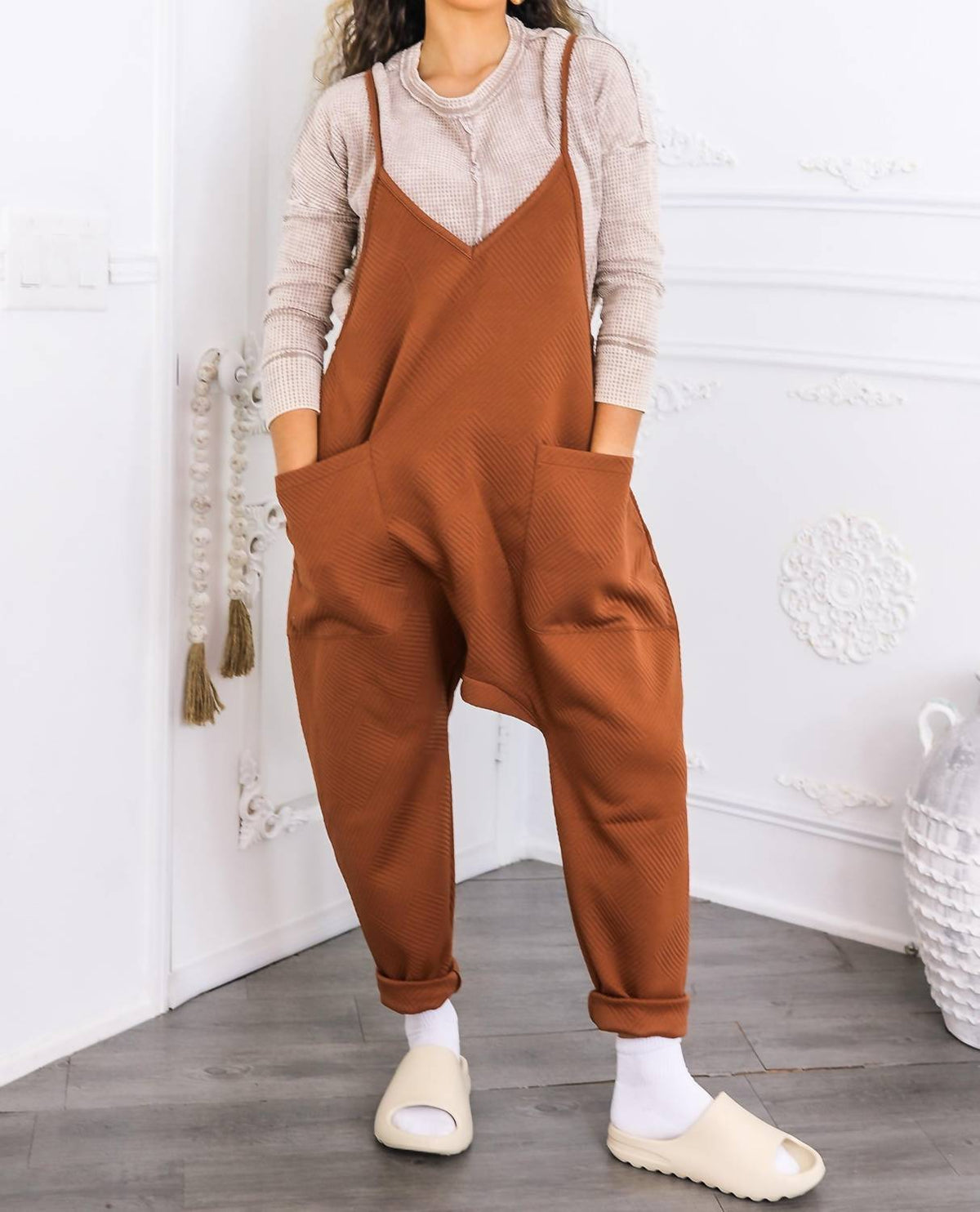 Surelymine - Harem Pocket Jumpsuit Relaxed Fit One-piece