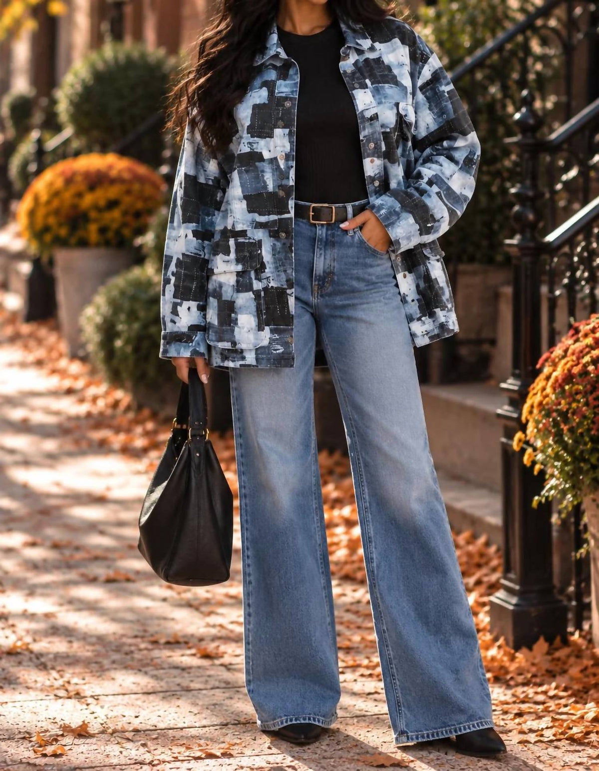 Surelymine - Mosaic Muse Patchwork Print Denim Shacket