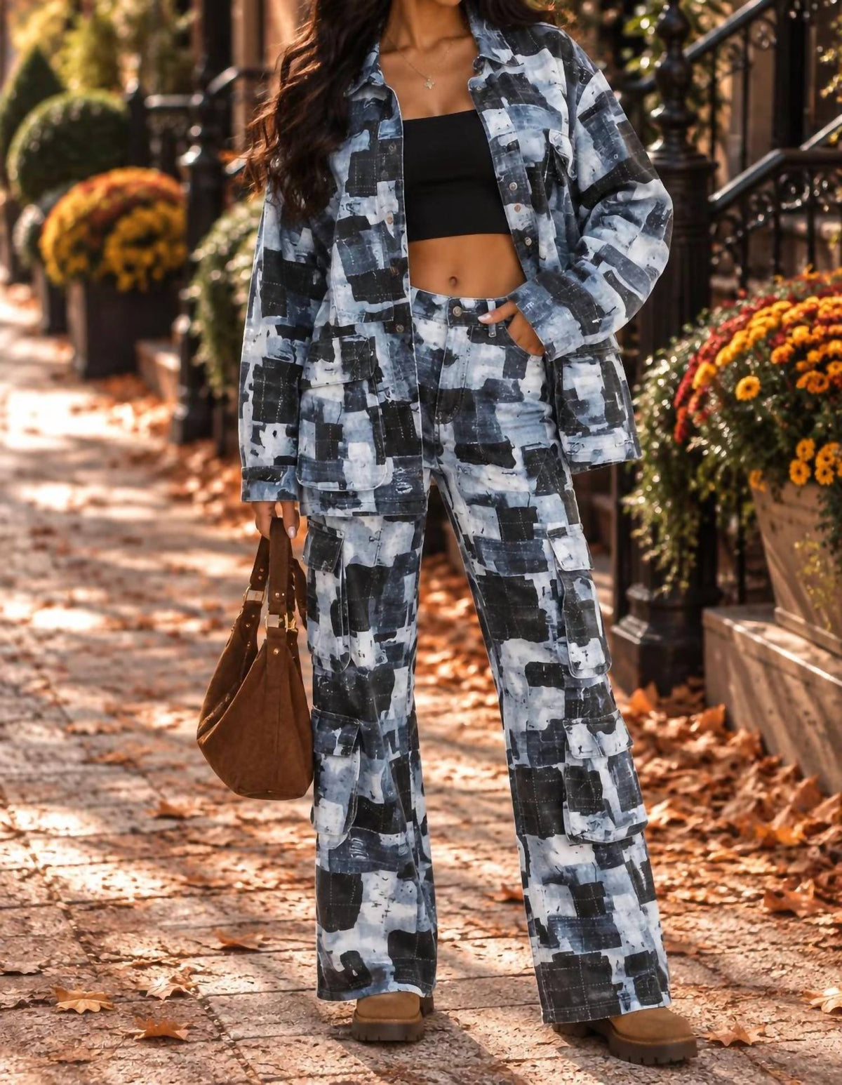 Surelymine - Mosaic Muse Patchwork Print Denim Shacket