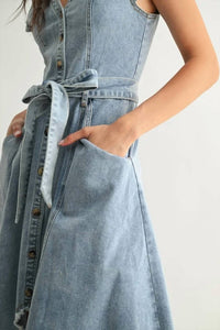 Surelymine - Prairie Denim Button Front Midi Dress