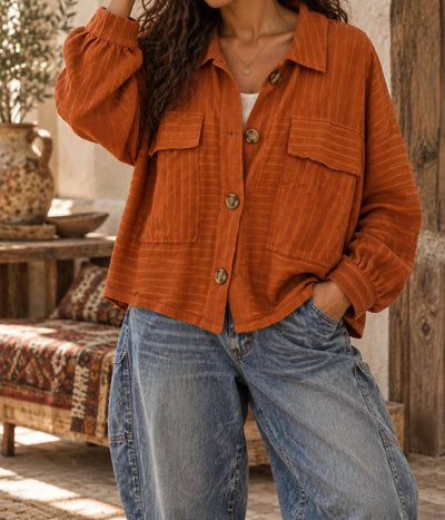 Surelymine - Textured Cropped Shirt Jacket