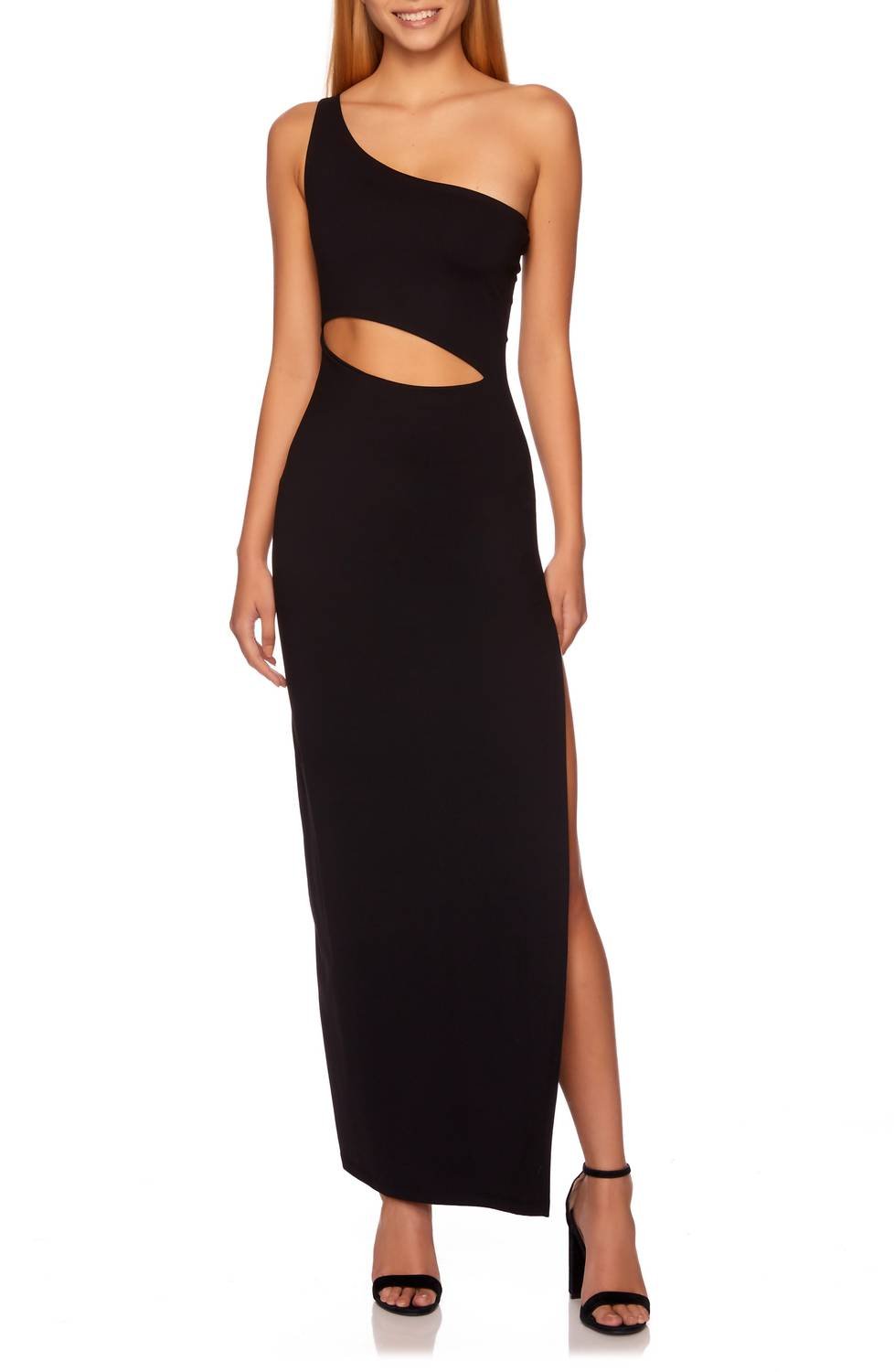 Susana Monaco - One - shoulder Cutout High Slit Maxi Dress - black - clothing - dresses