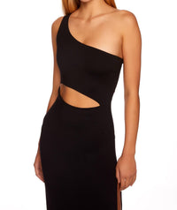 Susana Monaco - One - shoulder Cutout High Slit Maxi Dress - black - clothing - dresses