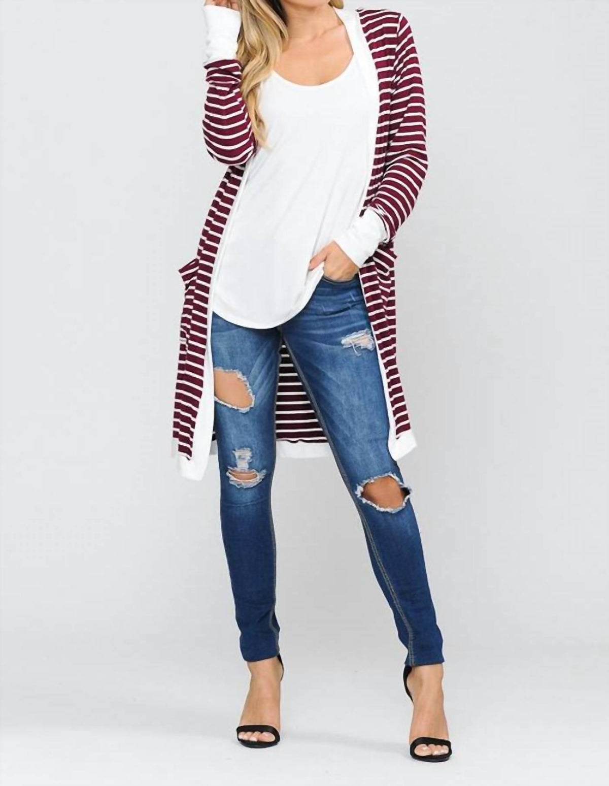 Susi - Stripe Midi Open Cardigan