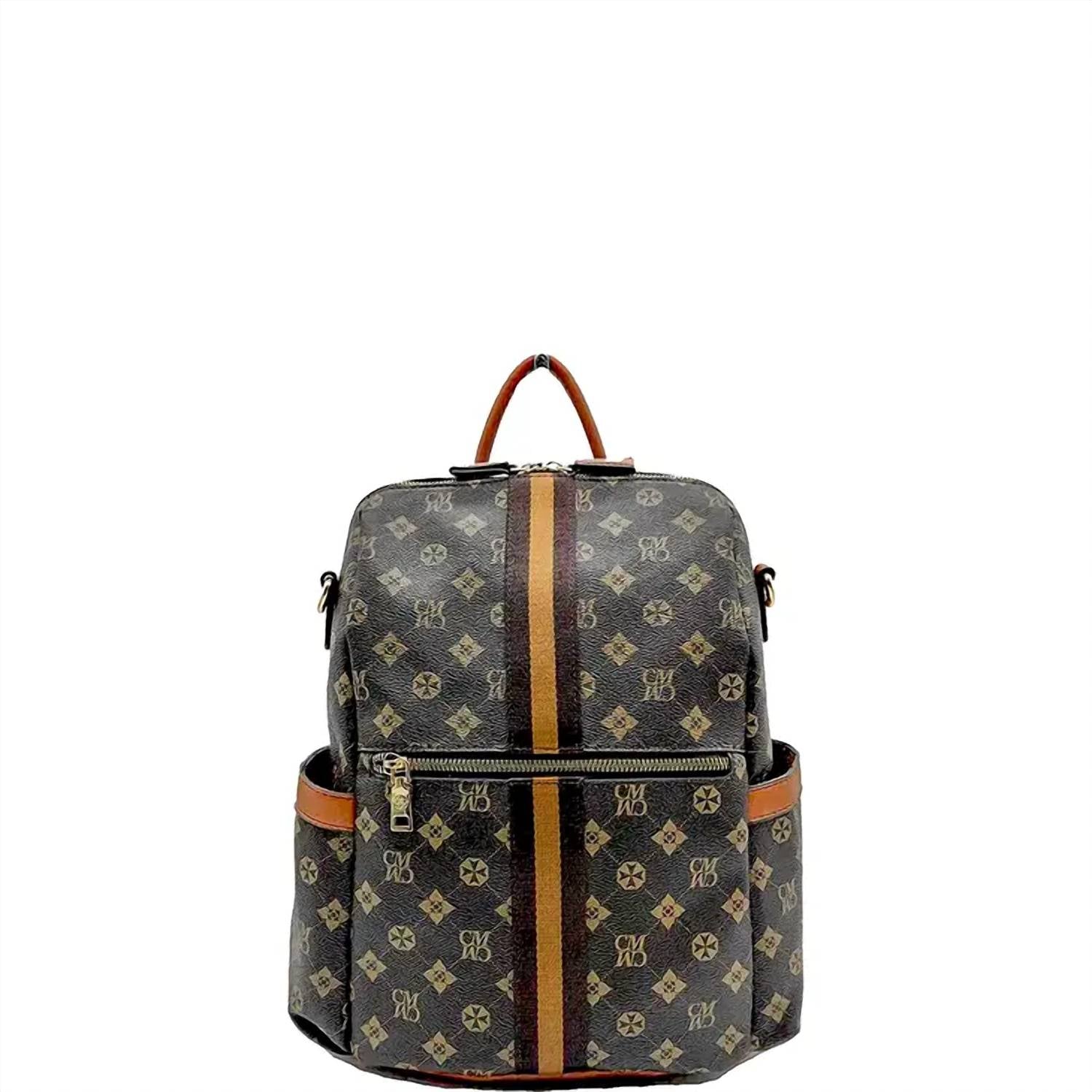 Suzie Bag - Women's Faux Leather Printed Backpack - backpacks - bags - brown