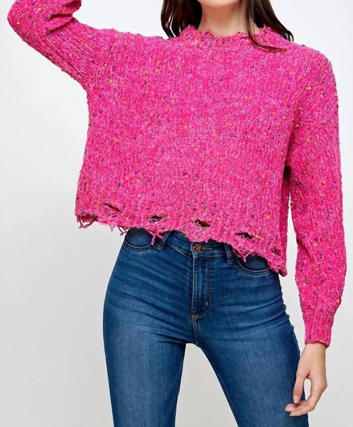 Sweet Generis - Chenille Popcorn Distressed Crop Sweater