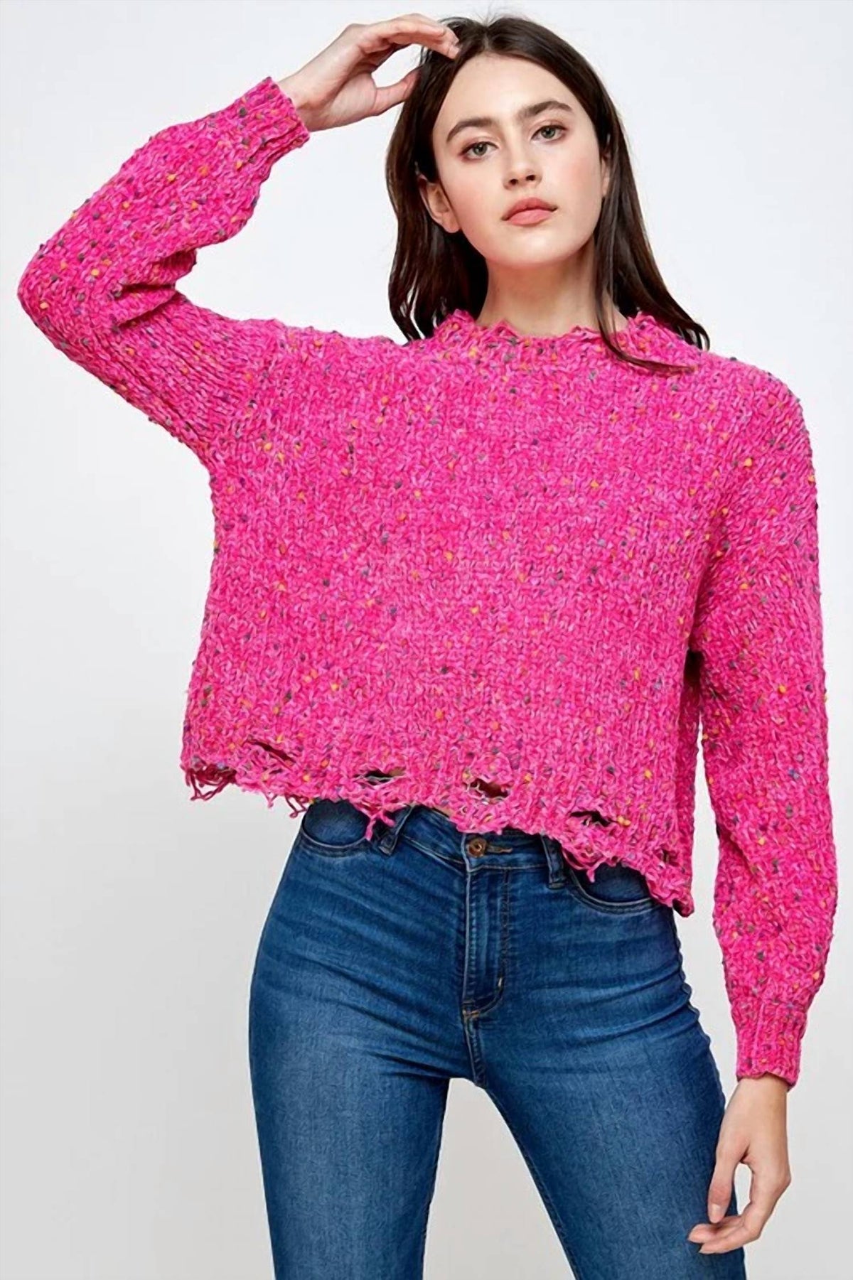 Sweet Generis - Chenille Popcorn Distressed Crop Sweater