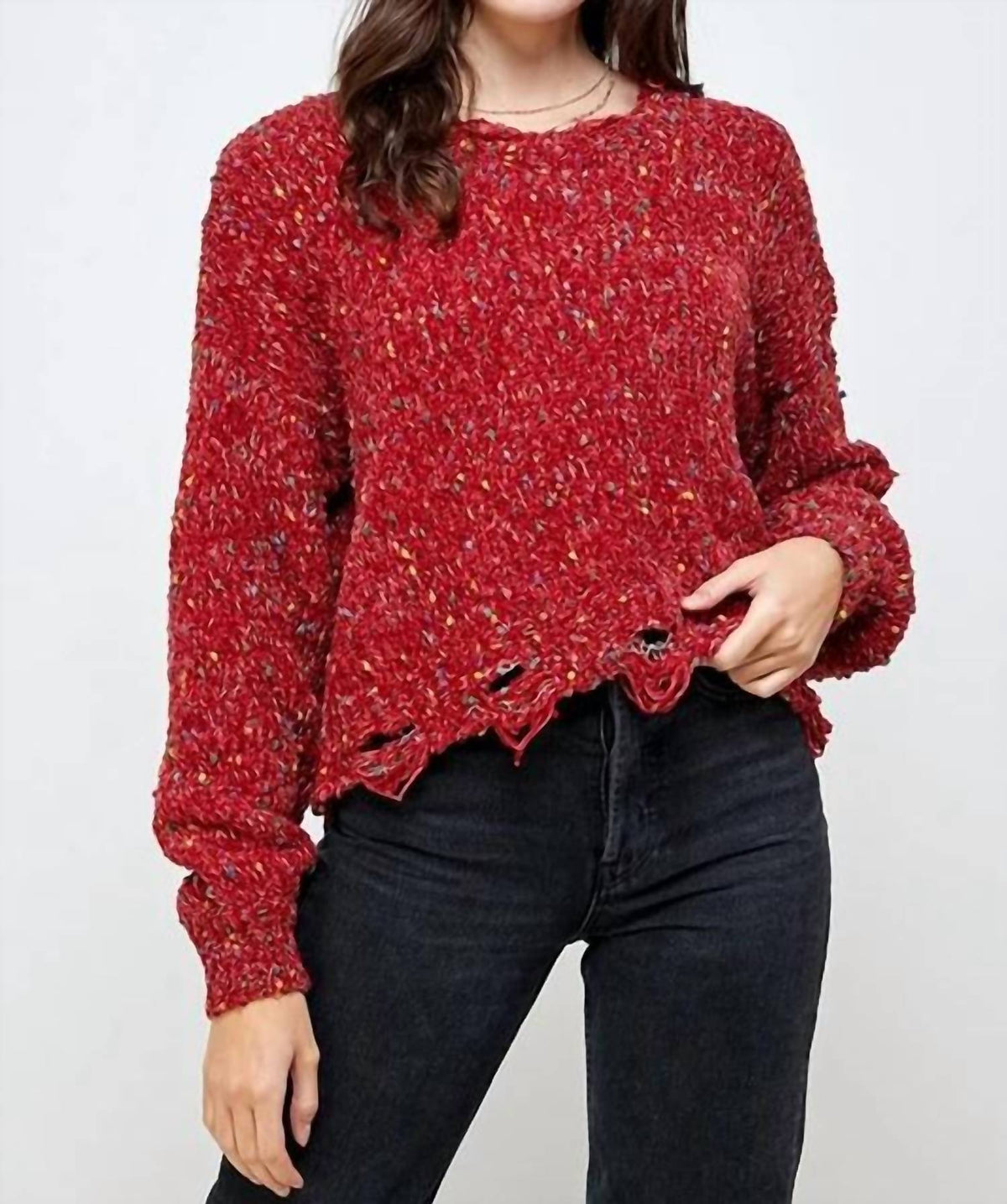 Sweet Generis - Chenille Popcorn Distressed Crop Sweater