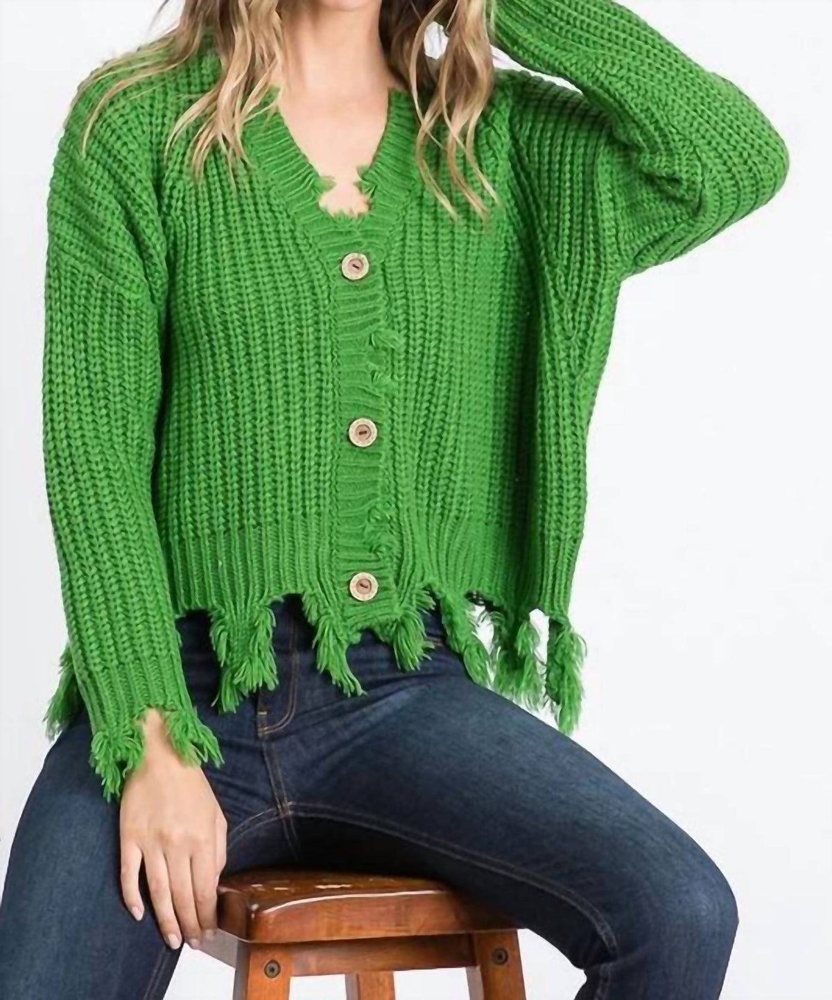 Sweet Generis - Destroyed Fringed Button Down Cardigan